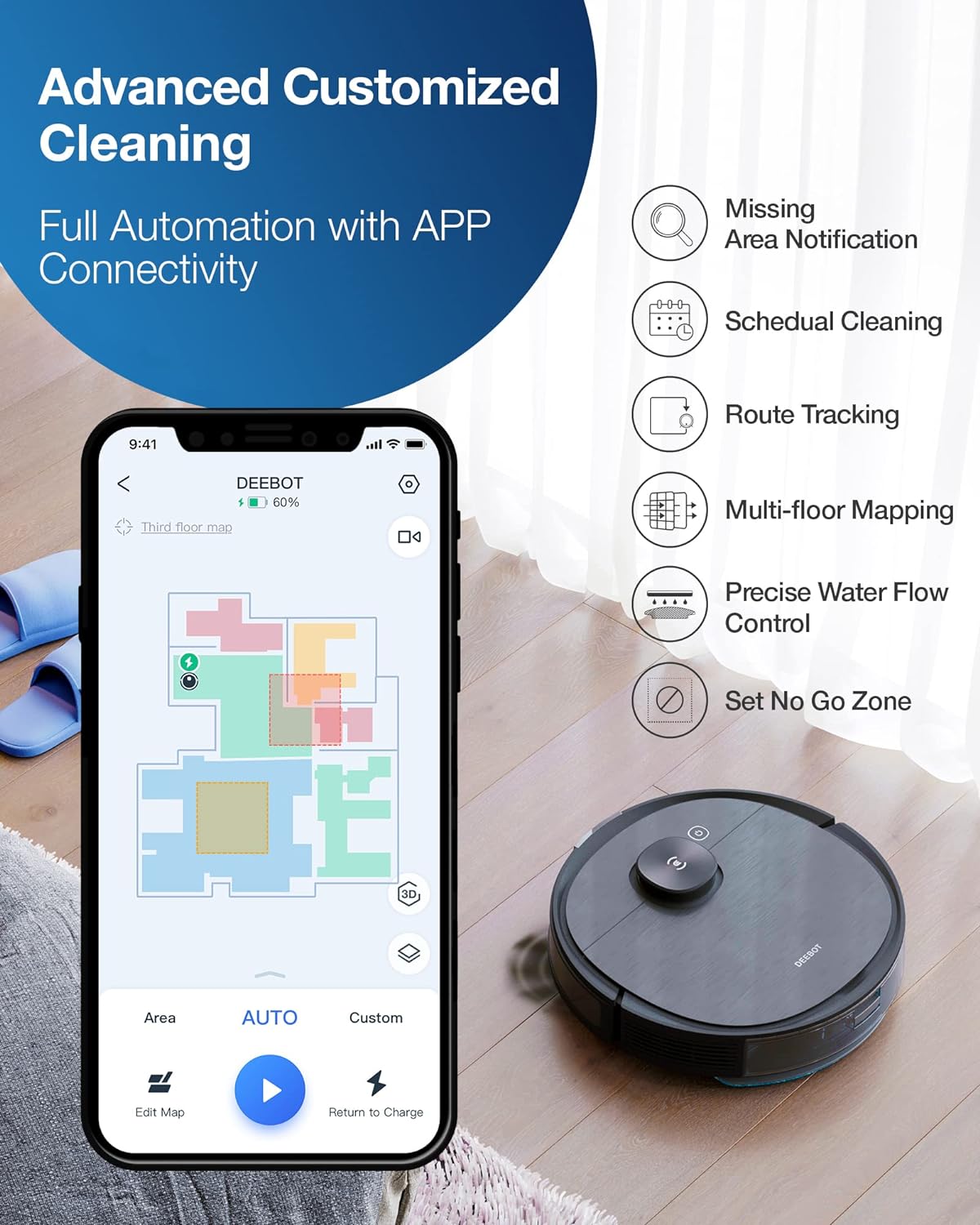 Ecovacs DEEBOT OZMO T8 AIVI Robot Vacuum and Mop Combo - Smart AI Laser Mapping, Object Recognition, Live Video Monitoring, 180min Runtime - Ideal for Hardwood Floors, Carpets & Pet Hair Cleaning (Black)
