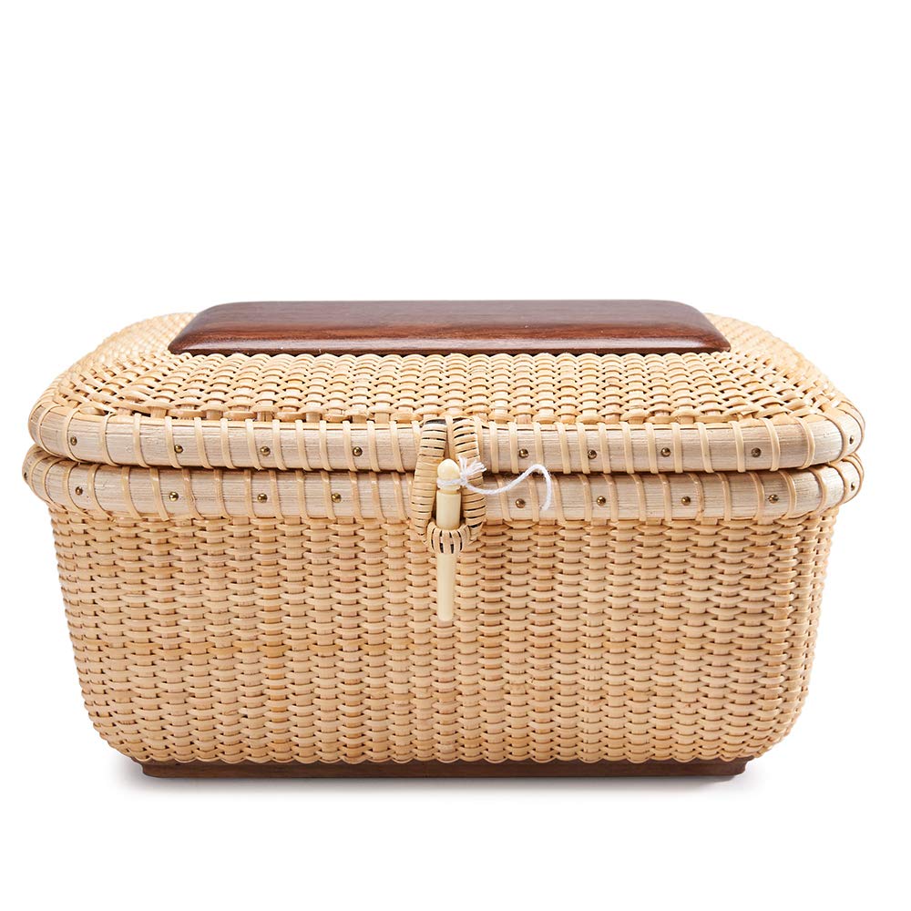 Handwoven Rattan Storage Basket Set with Lid - Nantucket Rectangular Baskets for Shelves, Home Organization & Decor | Perfect for Bedroom, Bathroom & Living Room Storage