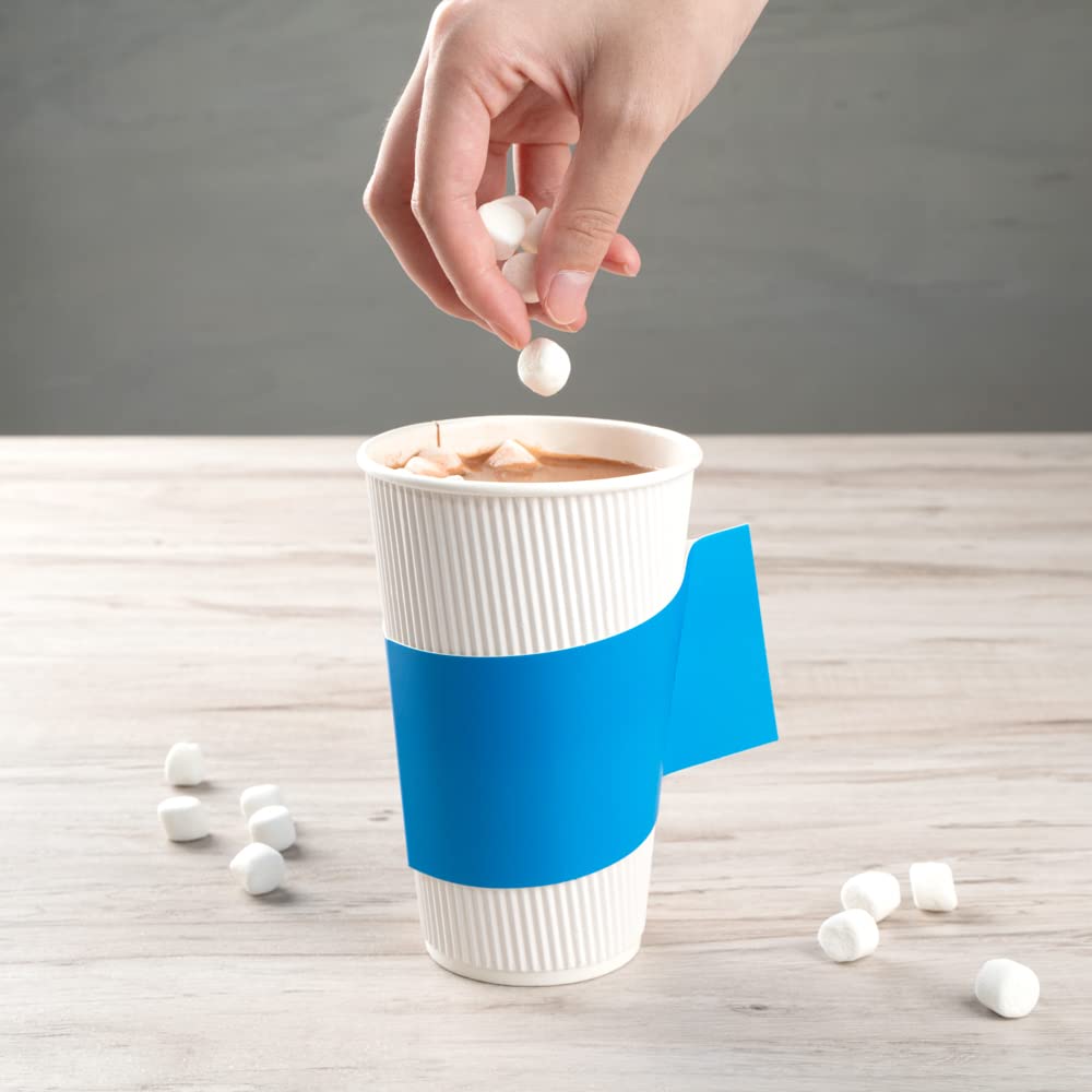 Restpresso Disposable Hot Coffee Cup Sleeves with Handle - 1000 Pack Blue Paper Cup Jackets for 12oz, 16oz & 20oz Cups (Cups Sold Separately) - Perfect for Coffee Shops, Cafes & Takeout Restaurants