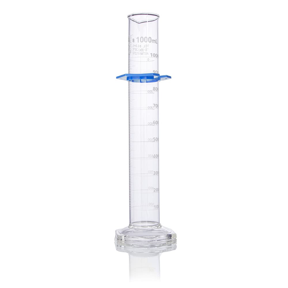 1000mL Graduated Cylinder - Class B Borosilicate Glass, Dual Scale (TD), ASTM E1272 Certified - Perfect for Chemistry Labs, Science Experiments & Liquid Measurements (1-Pack)