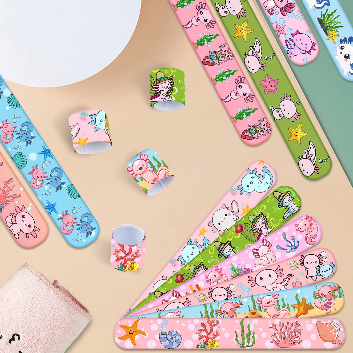 48 PCS Axolotl Slap Bracelets - Cartoon Amphibian Party Wristbands for Kids, Boys & Girls - Fun Axolotl Party Favors, Birthday Supplies, Baby Shower Gifts, Carnival Prizes & Classroom Rewards - Perfect for Birthday Parties, School Events & Themed Celebrations