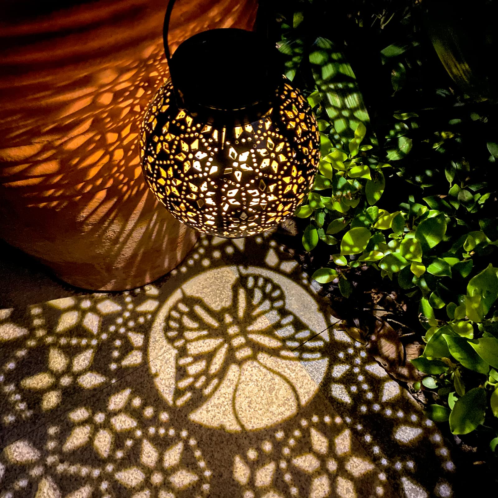 2 Pack Outdoor Solar Lantern Lights - Waterproof LED Moroccan Tabletop & Hanging Metal Garden Lights for Patio, Lawn, Porch, Backyard | Perfect for Evening Gatherings, Wedding Decor & Pathway Lighting