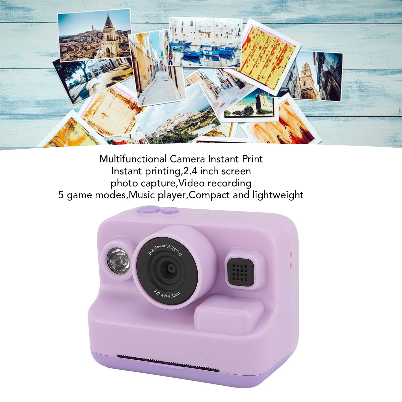 Kids Digital Camera with Instant Print - 1080P HD 12MP Selfie Camera for Boys & Girls Ages 3-10 | Toddler Learning Toy & Birthday Gift (Purple) - Perfect for Family Travel, Birthday Parties & Creative Play