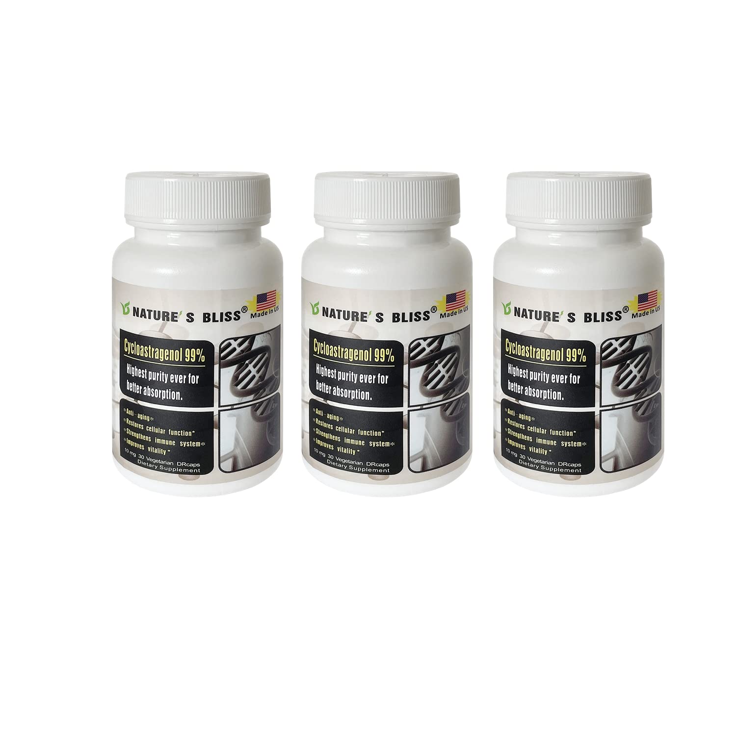 Premium Cycloastragenol 10mg 99% Pure Telomere Supplement - Anti-Aging Telomerase Activator with Stomach Acid Protection & Enhanced Absorption - Supports Cellular Health & Longevity - Made in USA (90 Capsules) - Ideal for Anti-Aging Routine & Wellness Enthusiasts