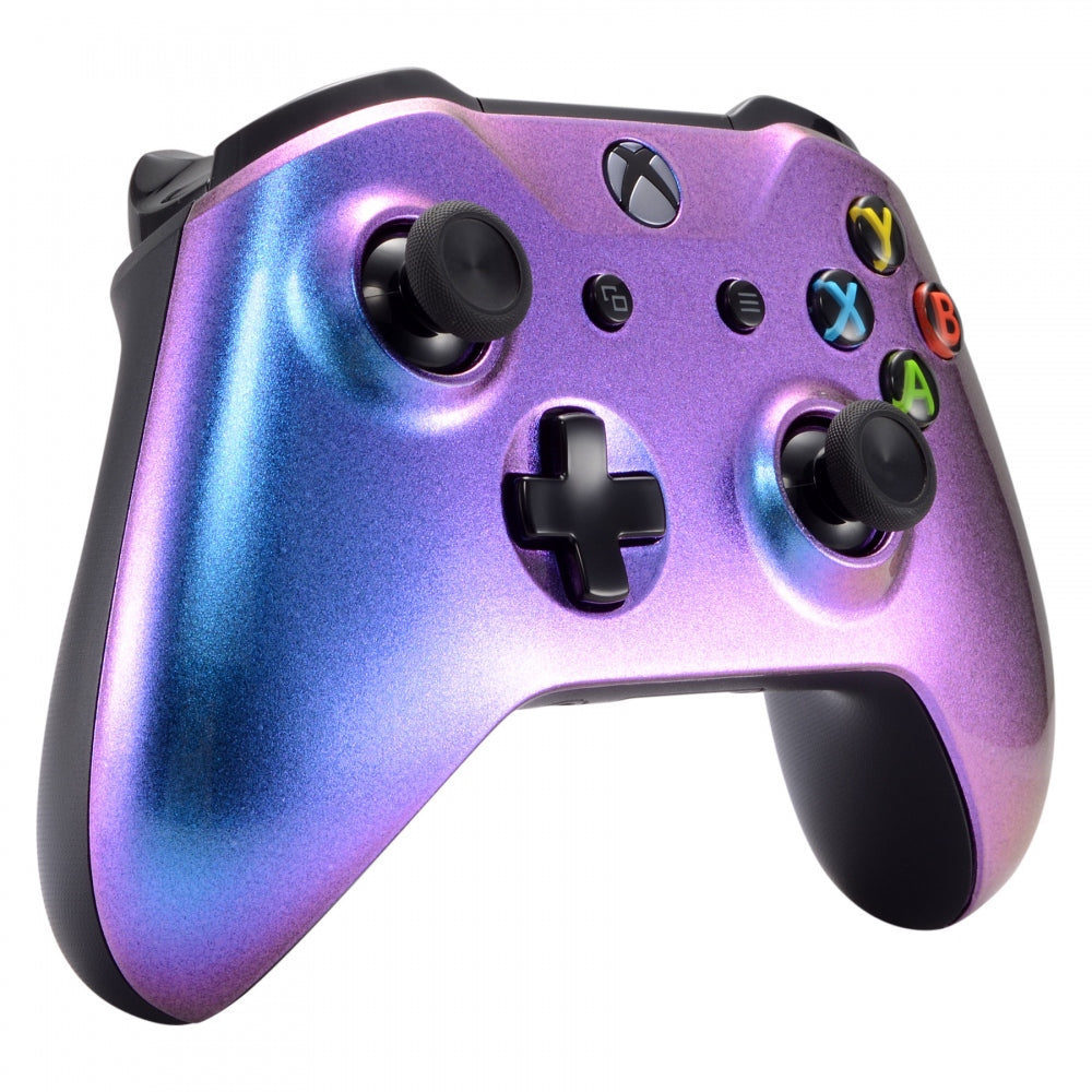eXtremeRate Chameleon Purple Blue Replacement Top Shell & Faceplate with Side Rails & Back Panel for Microsoft Xbox One X/S Controller - Perfect for Customization & Gaming Setup (ZSXOFP01)