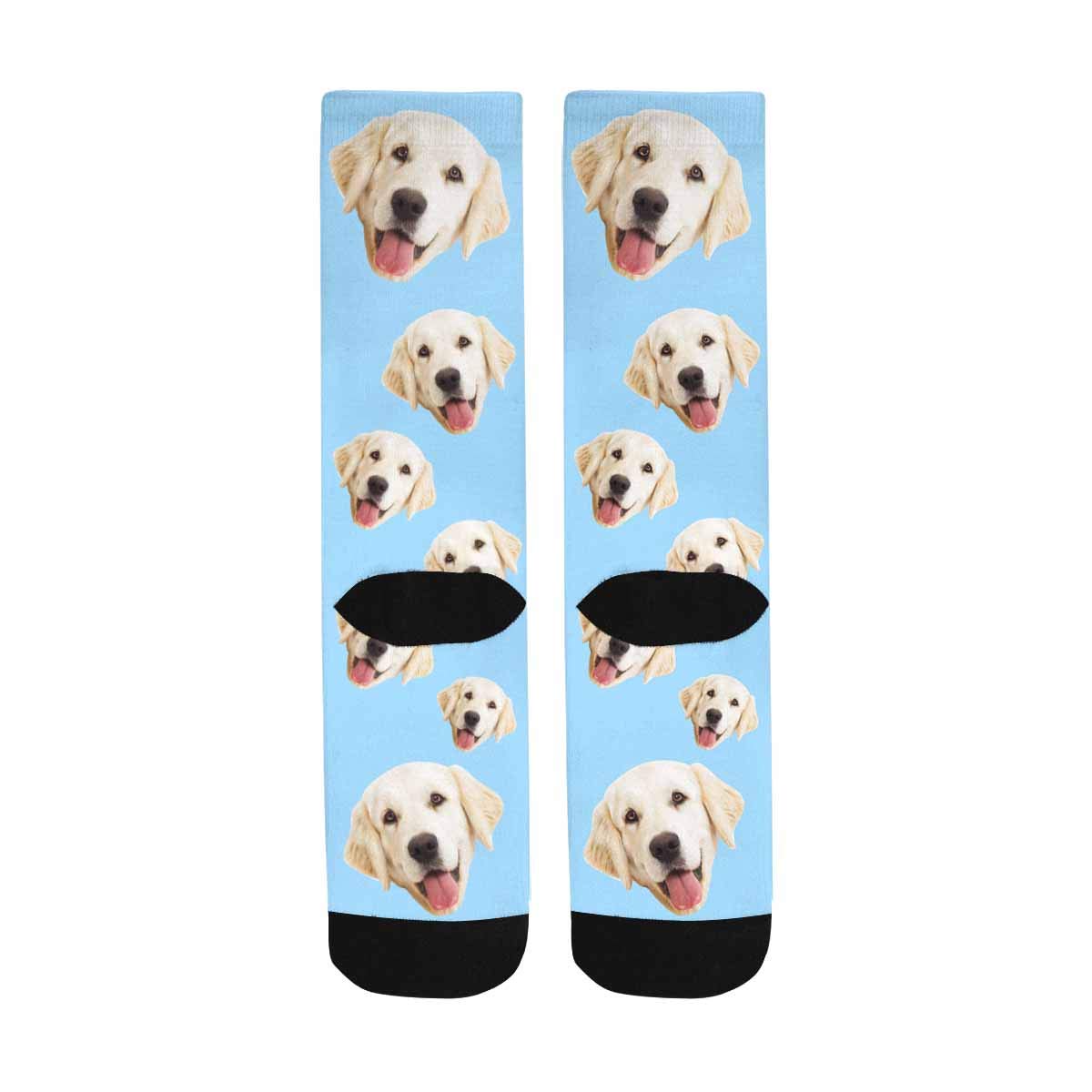 Custom Photo Dog Face Socks - Personalized Unisex Crew Socks with Changeable Pup Design - Blue | Fun Gift for Pet Lovers, Christmas Stocking Stuffer, Novelty Gift Idea