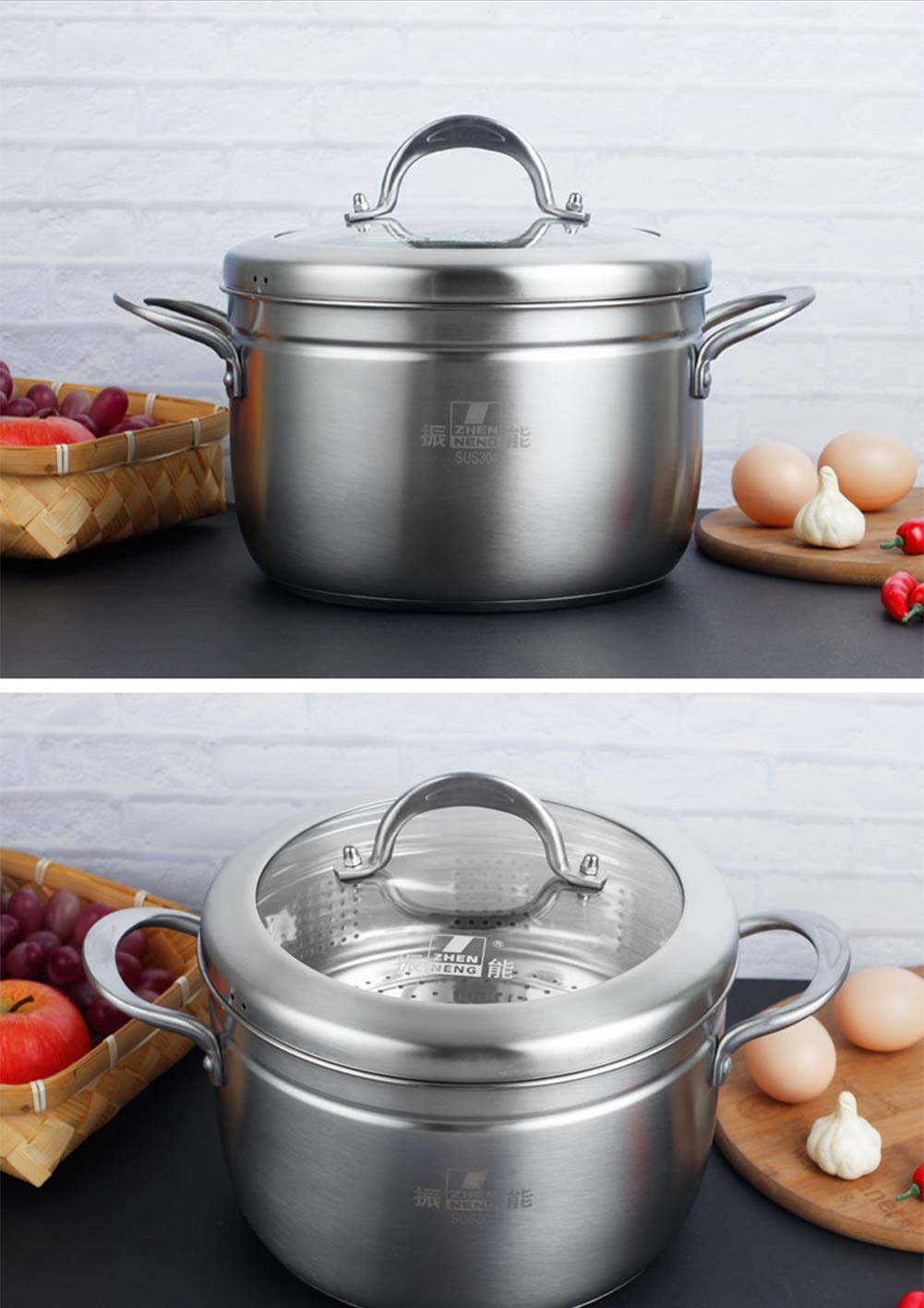 Premium Stainless Steel Steamer Pot - 24cm Japanese-Style Single Layer Thickened Food Steamer for Induction Cooker & Gas Stoves - Perfect for Dumplings, Vegetables & Seafood Cooking at Home