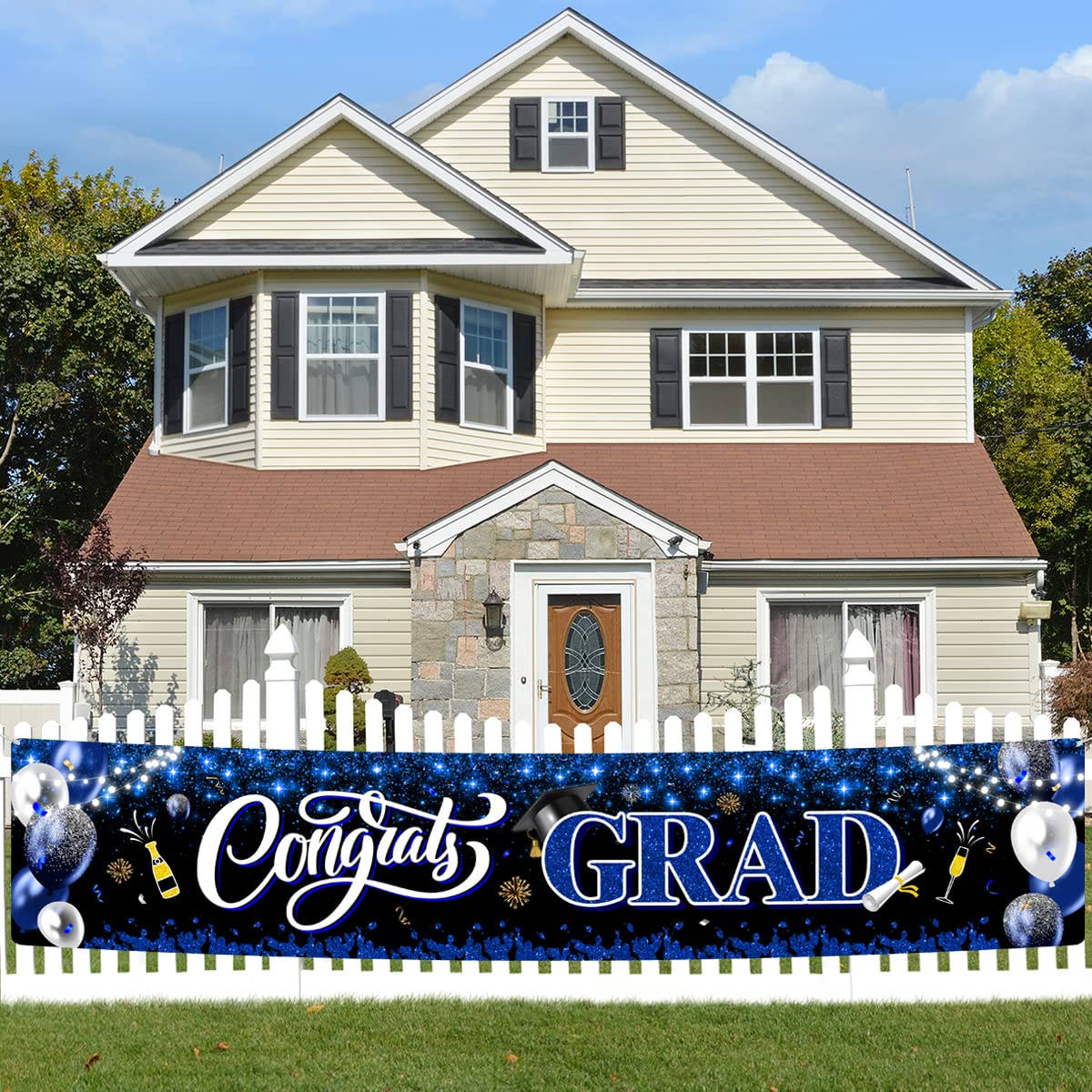 2025 Graduation Party Decorations - Congrats Grad Yard Sign & Banner for Class of 2025 - Blue & Black Graduation Supplies - Perfect for Outdoor Celebrations & Photo Backdrops