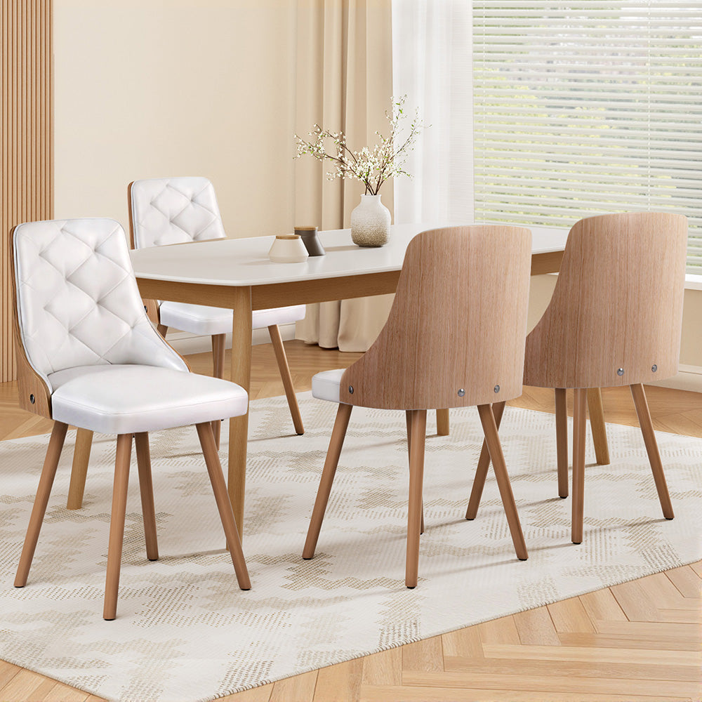 4-Piece Set of Artiss White PU Dining Chairs - Modern Kitchen & Dining Room Furniture for Home & Restaurant Use