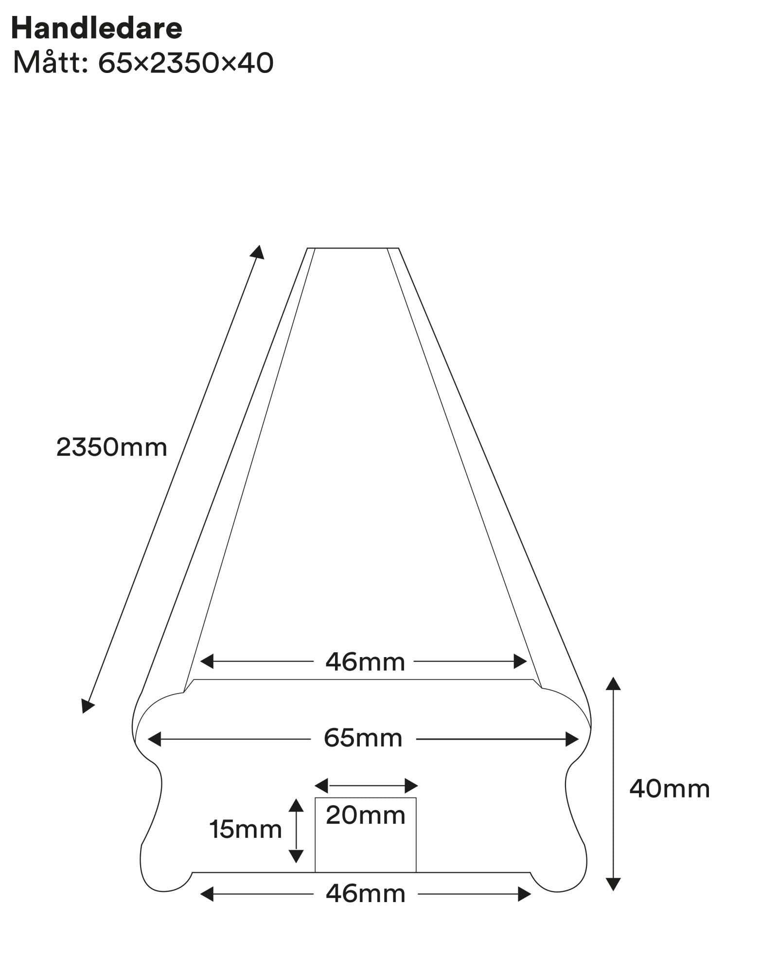 65 x 40 x 2350 mm Handrail Bracket - Heavy Duty Stainless Steel Railing Support for Stairs, Balcony & Deck - Indoor & Outdoor Use