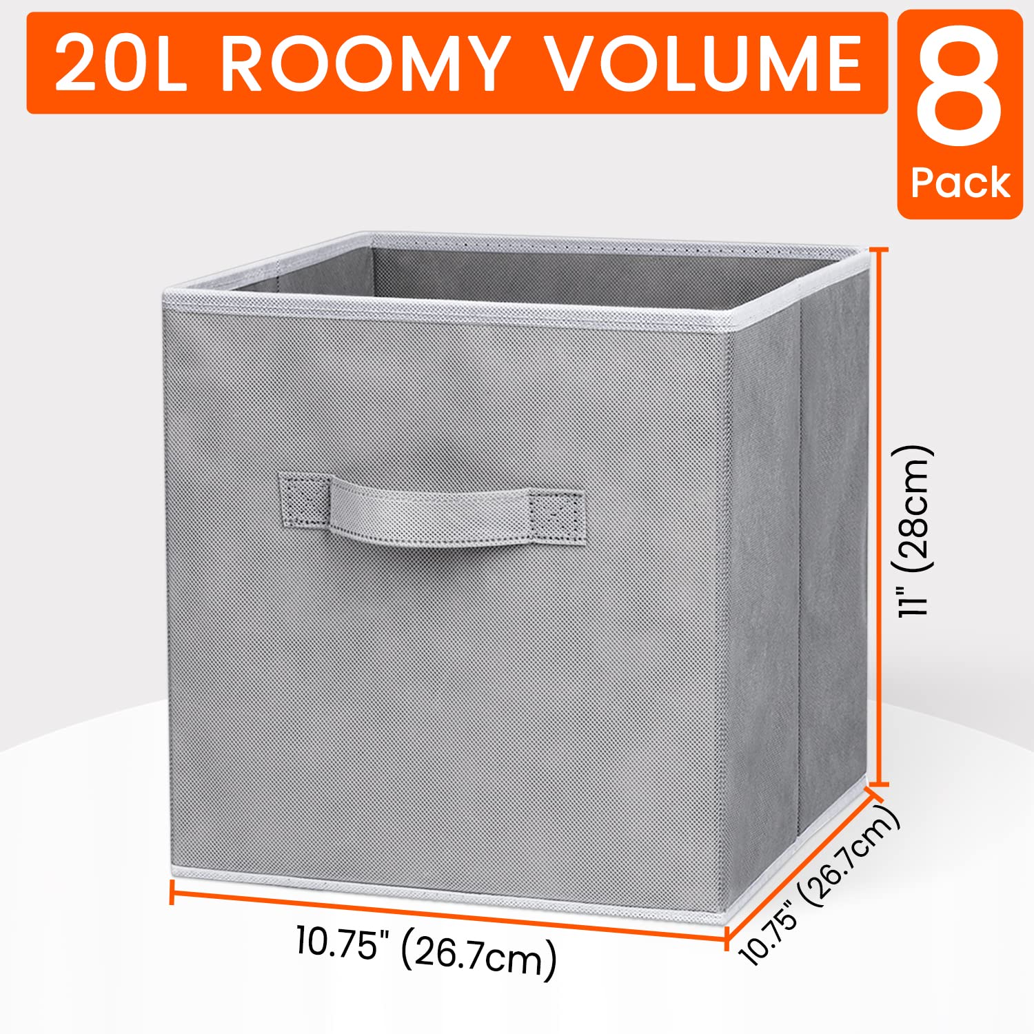 Criusia 11 Inch Heavy Duty Fabric Storage Cubes & Bins - 8 Pack Collapsible Organizer Baskets for Shelves, Closet, Nursery, Office - Perfect for Storing Clothes, Blankets, Toys (Grey) - Space Saving Home Organization Solution