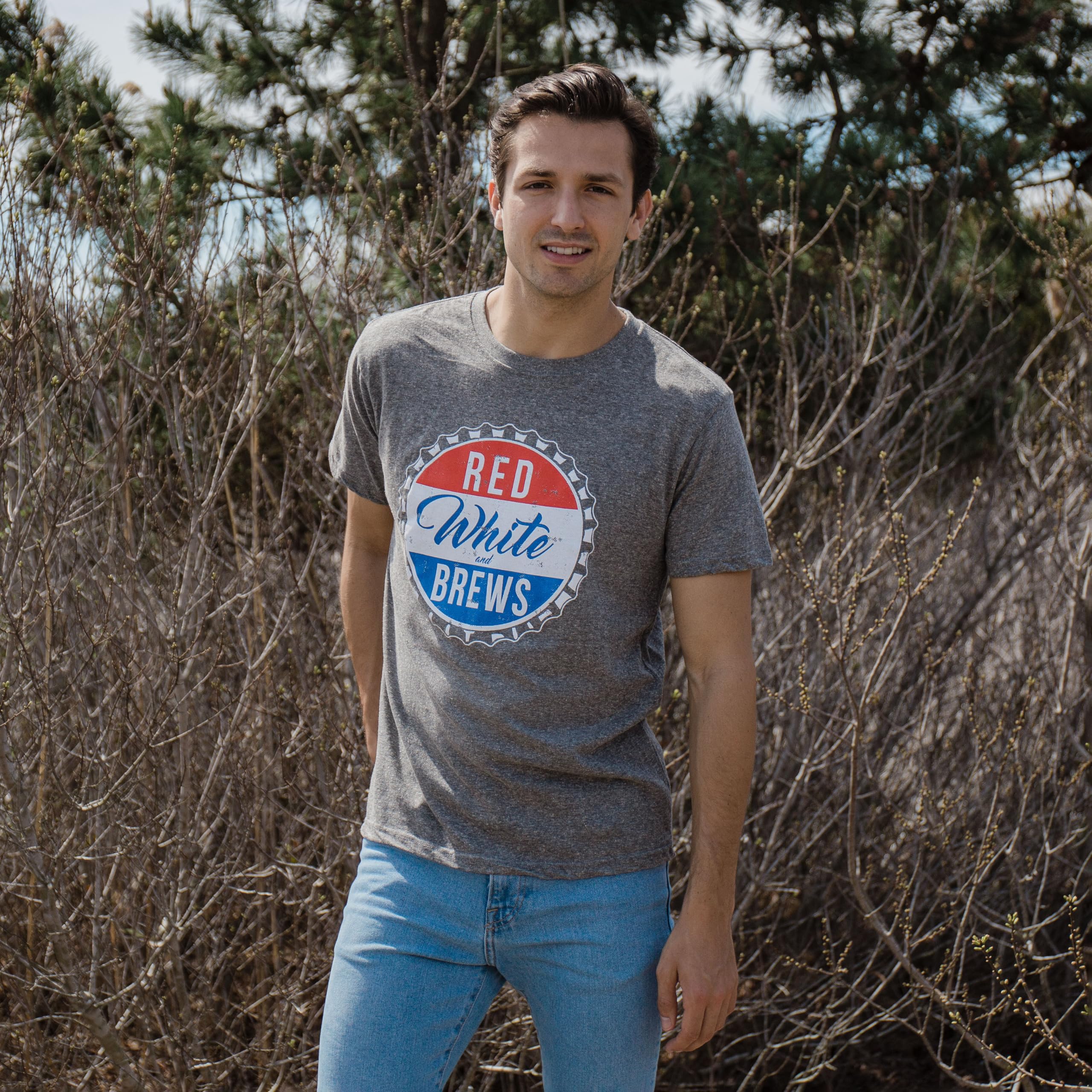 Funny Vintage Beer Graphic T-Shirt for Men - Red White & Brews Novelty Tee | Perfect for Casual Wear, Parties & Beer Lovers