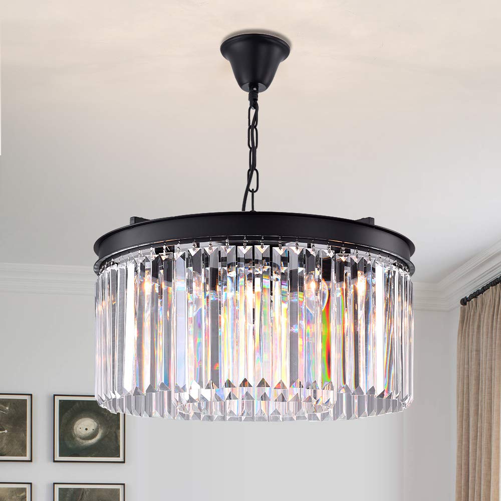 Modern Crystal Chandelier 5-Light Adjustable Hanging Pendant - 2-Tier Contemporary Ceiling Light Fixture with E12 Base for Dining Room, Living Room, Bedroom & Girls Room - Elegant Black Chandelier for Home Decor & Wedding Venue Lighting
