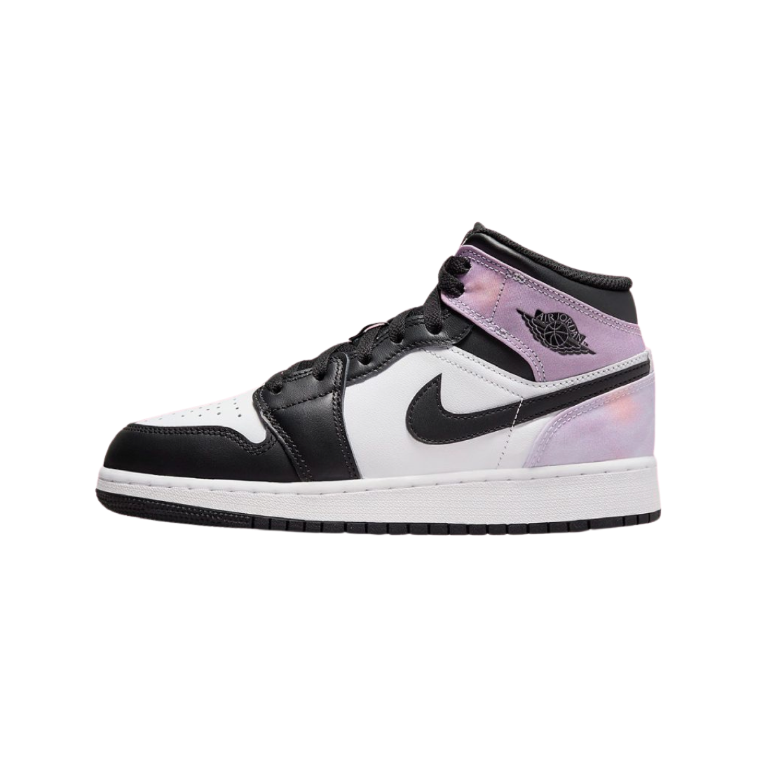 Air Jordan 1 Mid GS Sneakers - Zen Master Tie Dye Bleached Coral White Basketball Shoes for Girls - Perfect for School, Sports & Streetwear Fashion