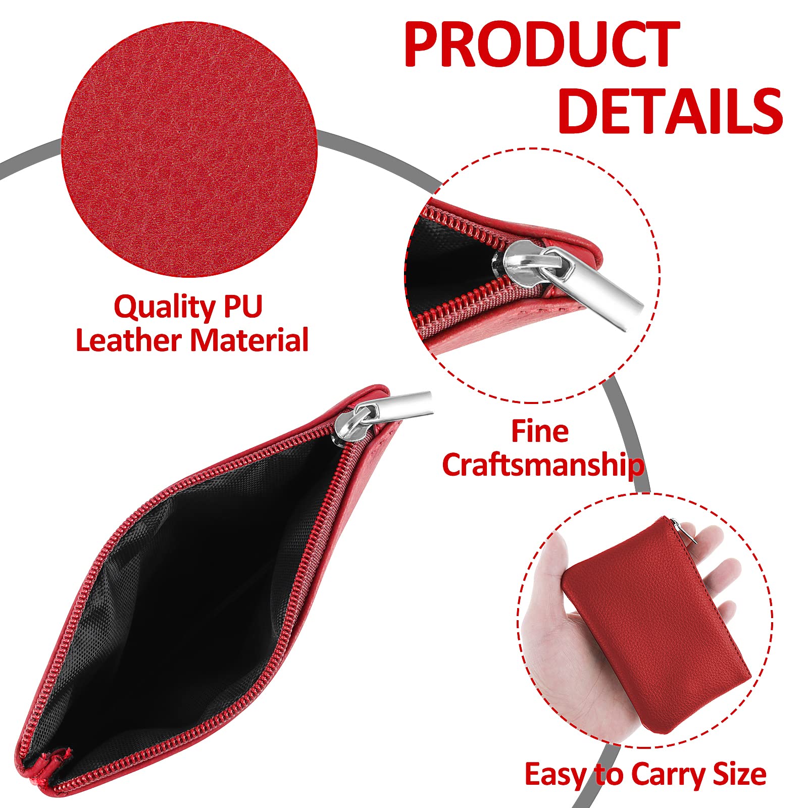 Stylish PU Lychee Pattern Zipper Coin Purse - Mini Portable Wallet for Women to Organize Coins, Credit Cards, ID, Keys & Lipstick (Red) | Perfect for Everyday Use, Travel & Gift Giving
