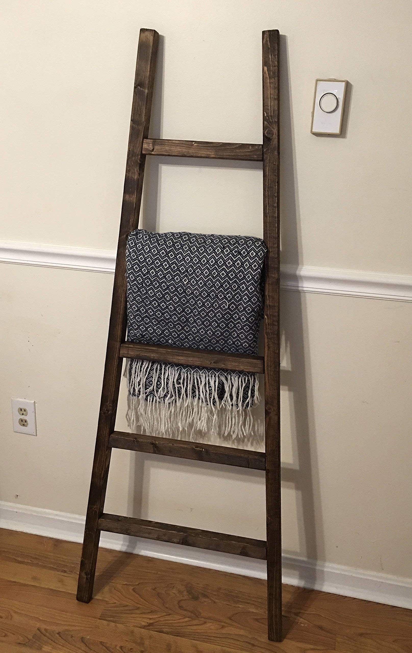 Rustic Wooden Blanket Ladder - Decorative Leaning Ladder for Blankets, Quilts & Throws - Farmhouse Home Decor for Living Room, Bedroom & Nursery Organization