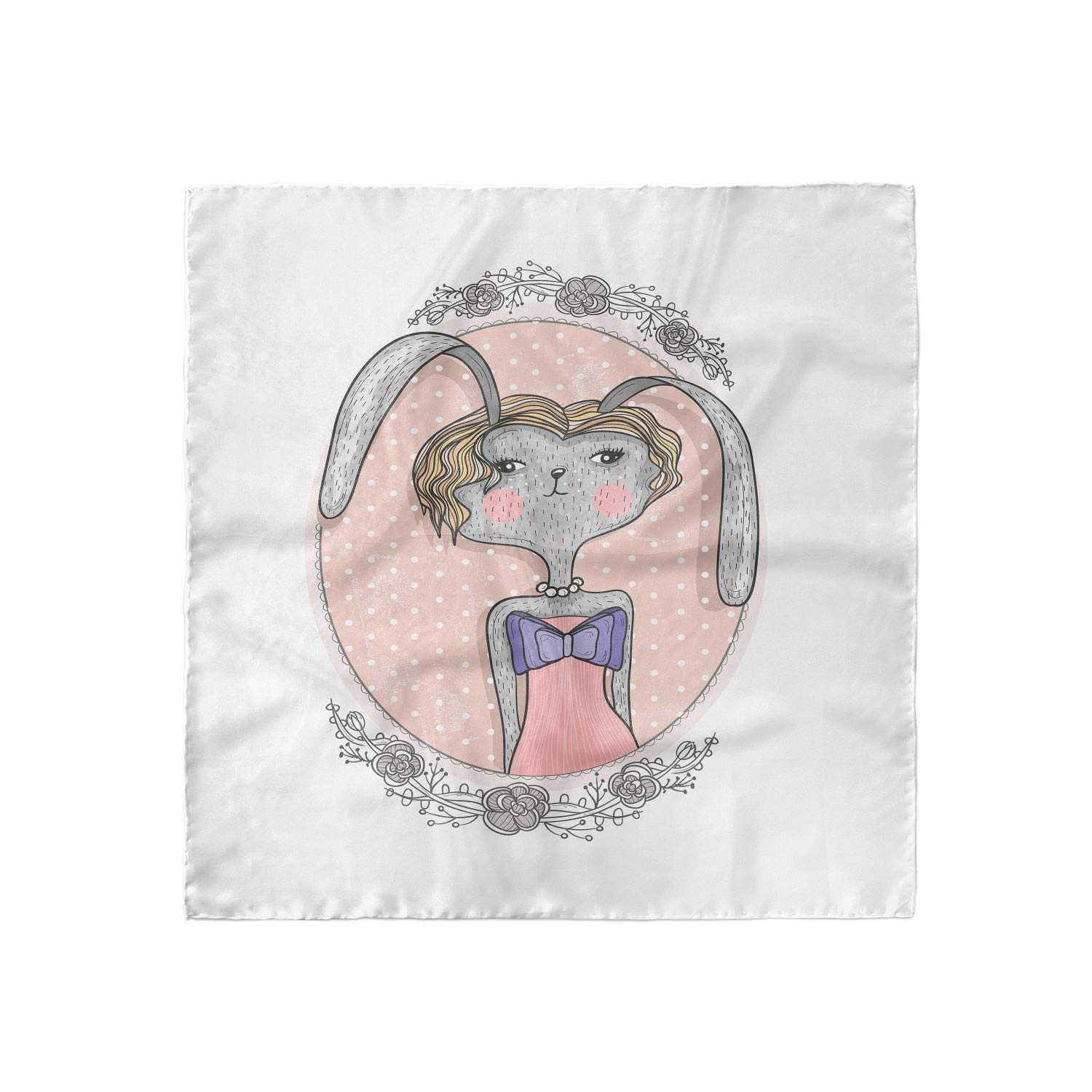 Ambesonne Floral Head Scarf with Bunny Portrait - Soft Hair Wrap for Women - Perfect for Beach, Yoga, and Everyday Fashion Accessories
