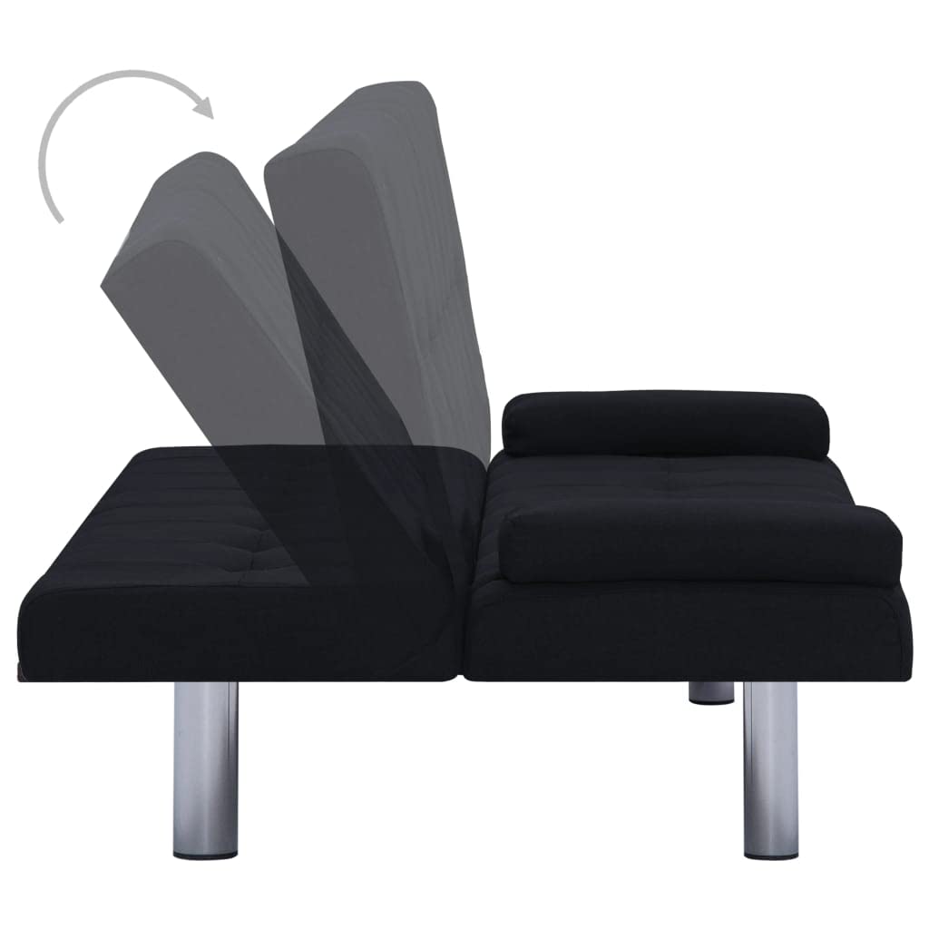 CHARMMA Convertible Sofa Bed with 2 Pillows - Black Fabric Upholstery, 19.5KG Weight - Perfect for Small Apartments, Guest Rooms & Home Offices