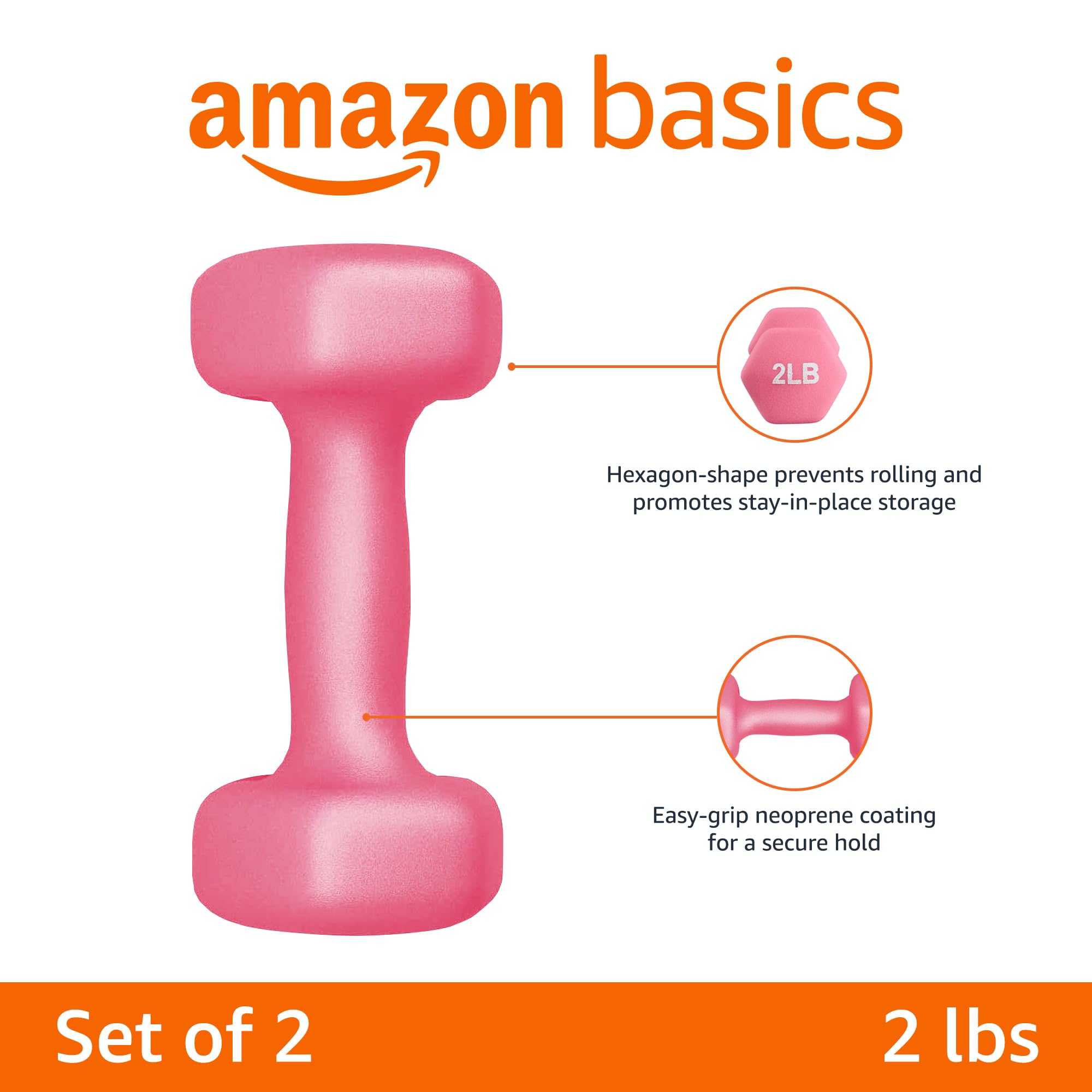 Amazon Basics Neoprene Dumbbell Hand Weights - Set of 2, 3, 5, 8, 10 lbs for Home Gym, Strength Training & Fitness Workouts | Non-Slip Grip, Durable Neoprene Coating | Perfect for Weightlifting, Toning & CrossFit