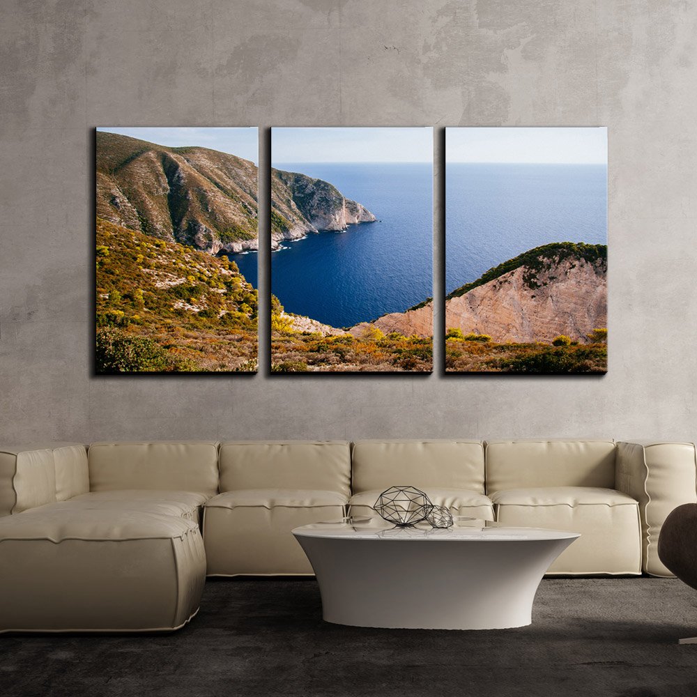 Wall26 - 3 Piece Canvas Wall Art Set - Seascape Mountain & Ocean Painting - Modern Framed Ready to Hang Home Decor (24