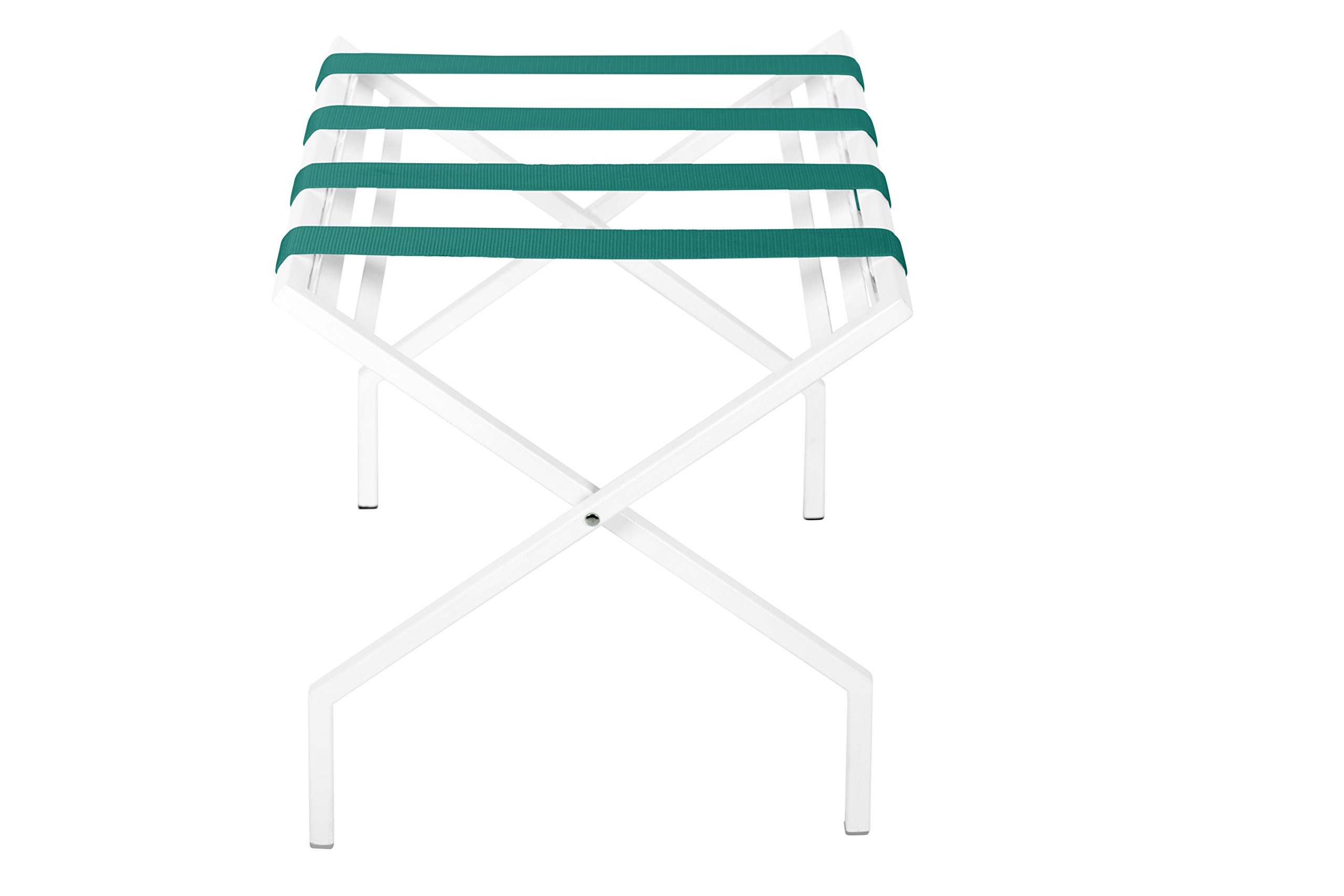 Innit Designs 11.02.09n Suba Nylon Strapped Luggage Stand - Turquoise on White - Compact Travel Suitcase Stand for Hotels, Airports & Home Storage