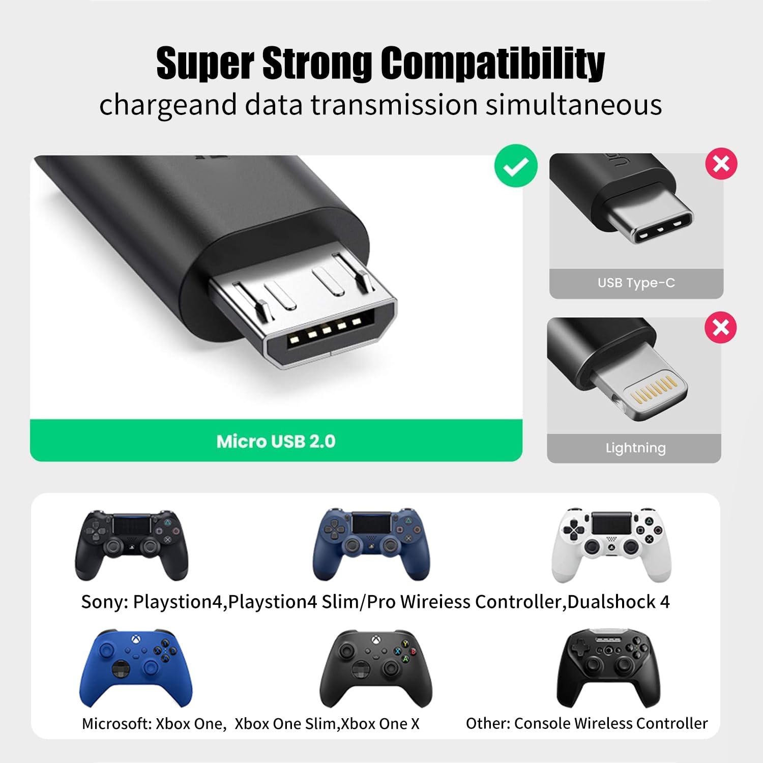 PS4 Controller Charger, Fast Charging Cable for Sony Playstation Wireless Controller, PS4 Pro, PS4 Slim, Xbox One, Dual Shock 4, Fire HD, Camera, TV Stick - 3m Black - Perfect for Gaming, Streaming & Device Charging