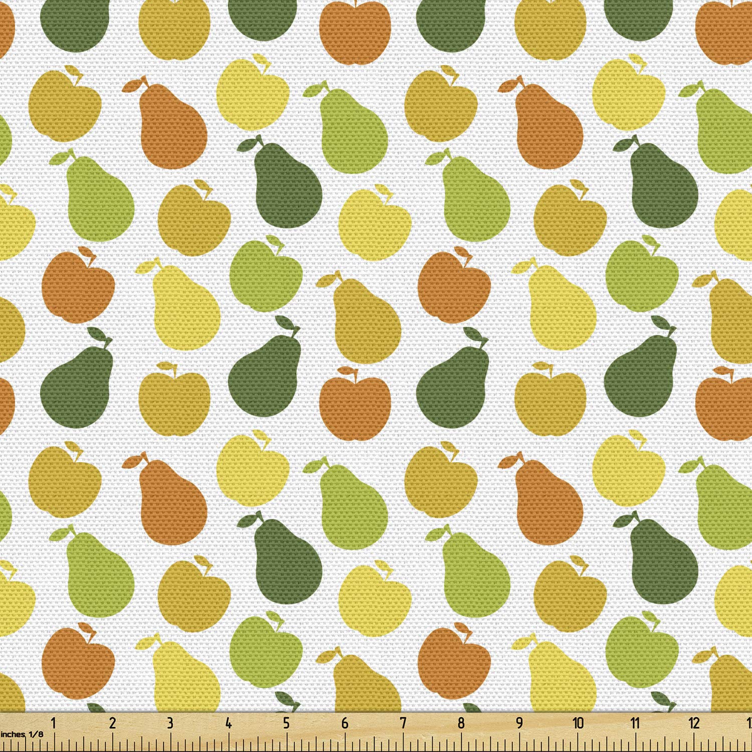 Ambesonne Fruits Fabric by The Yard - Apple & Pear Botanical Print Upholstery Material for Sofa, Curtains, Pillows - 2 Yards Hunter Green & Yellow - Perfect for Home Decor, DIY Crafts, and Sewing Projects