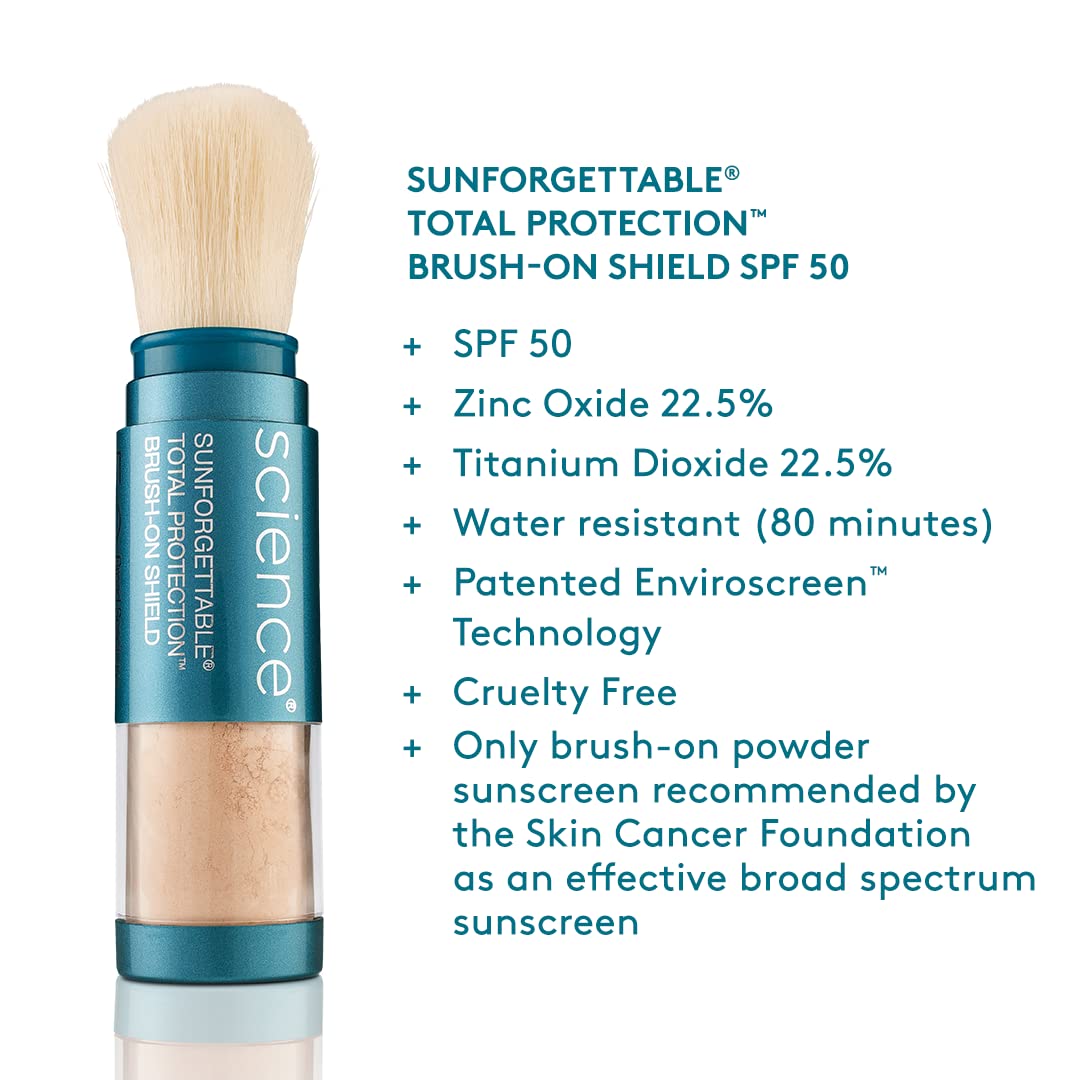 Colorescience Brush-On Sunscreen Mineral Powder SPF 50 - Oil-Free, Water-Resistant, Broad Spectrum Protection for Sensitive Skin & Face - Perfect for Travel, Outdoor Activities & Daily Sun Protection