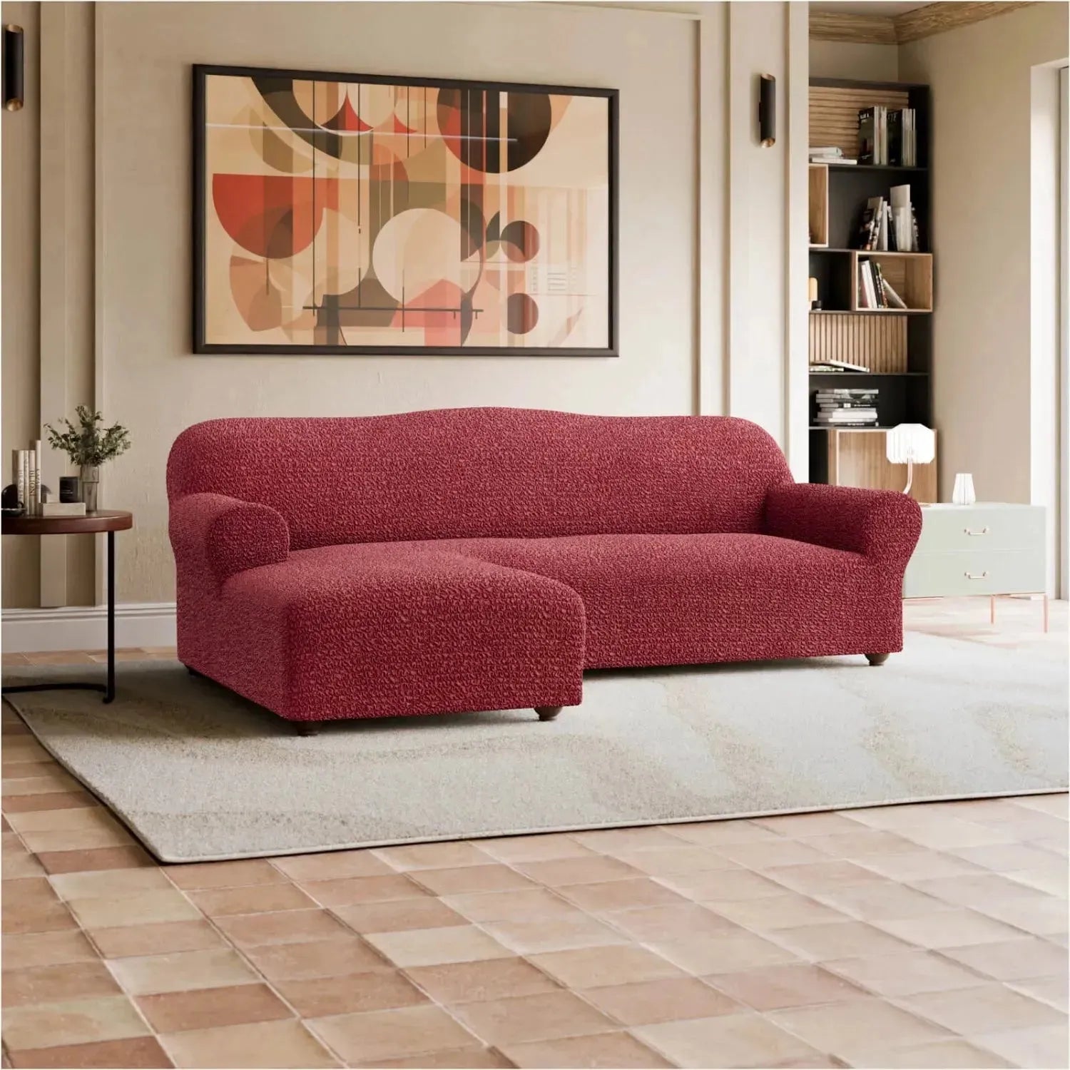 L Shaped Sofa Slipcover with Left Chaise - Mille Righe Collection | Stretchable Furniture Protector for Sectional Couches | Perfect for Living Room, Family Room & Home Theater