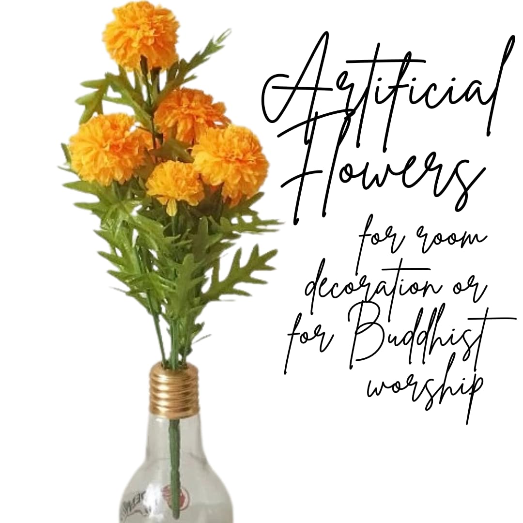 3 Pack Artificial Yellow Marigold Flowers - Realistic Fake Floral Bouquet for Home Decor, Wedding Centerpieces, Party Arrangements & DIY Crafts