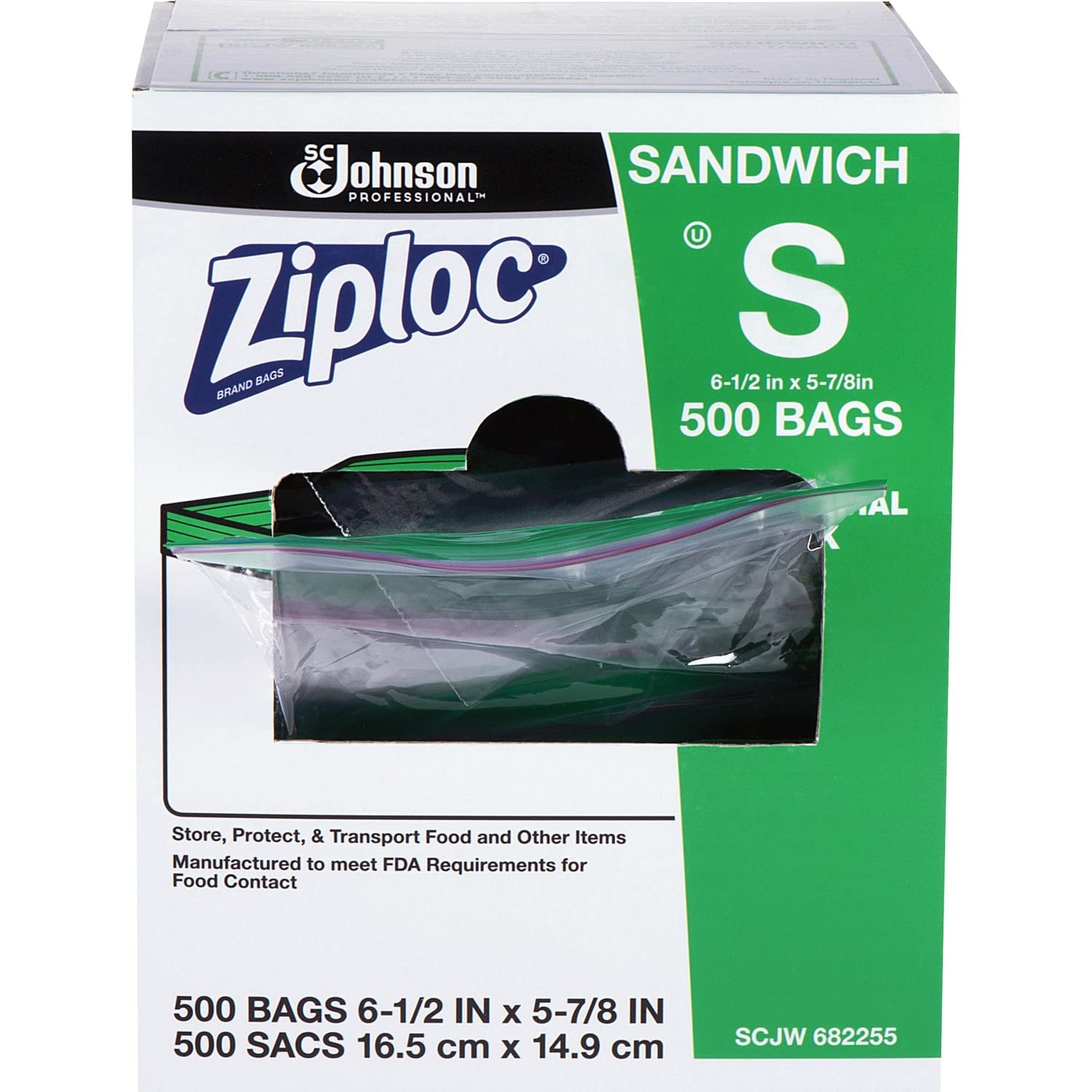 Ziploc 682255 Resealable Sandwich Bags, 1.2 Mil Thick, 6.5 x 6 Inches, Clear Plastic Storage Bags (Box of 500) - Perfect for School Lunches, Meal Prep & Food Storage