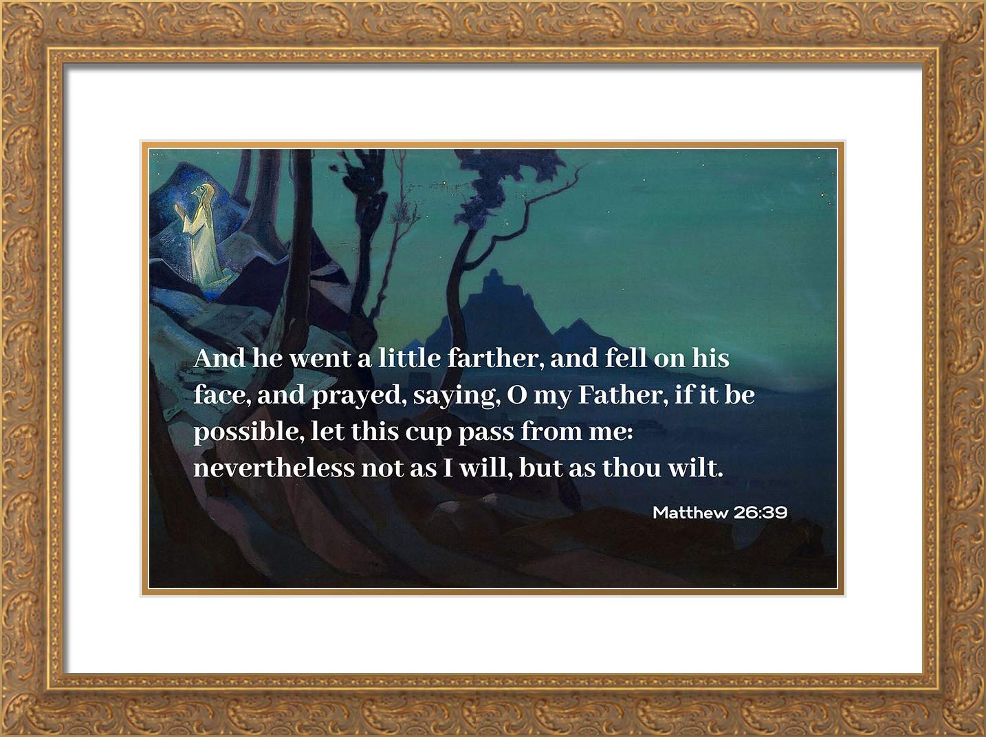 Gold Framed Bible Verse Art Print - Matthew 26:39 for Home Decor