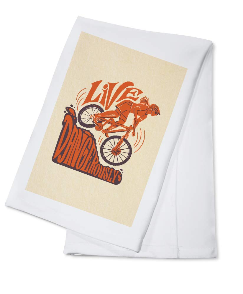 Live Dangerously Biking Girl Mountain Biking Contour - 100% Cotton Tea Towel & Decorative Hand Towel for Kitchen & Home - Perfect for Cycling Enthusiasts & Home Decor