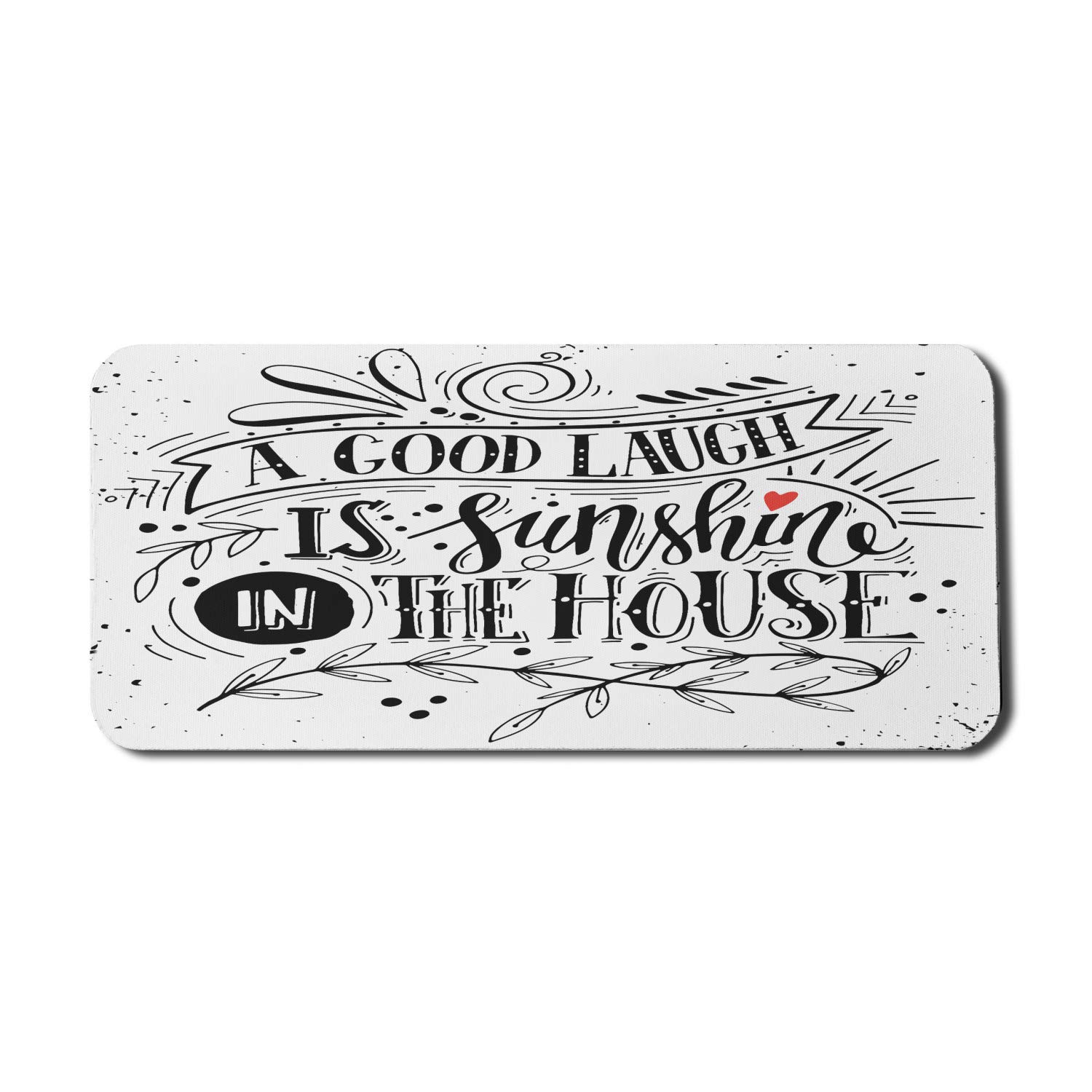 Ambesonne Vintage Calligraphy Mouse Pad - 'A Laugh is Sunshine in The House' Design with Curlicue Leaves, Non-Slip Rubber Base, Extra Large 35