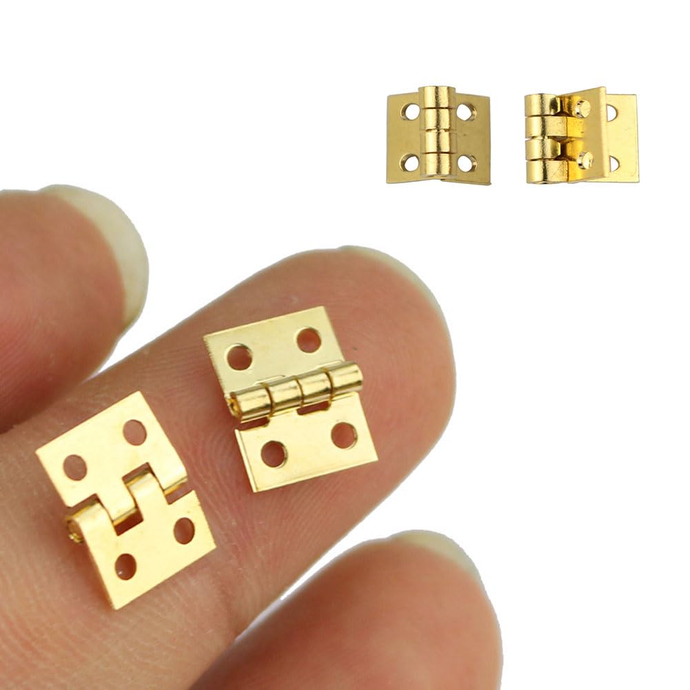 50 Mini Hinges - Small Brass Jewelry Box Hinges for Wooden Craft Boxes, Retro Bronze Cabinet Hinges - Perfect for DIY Dollhouse Doors, Tiny Furniture & Decorative Crafts