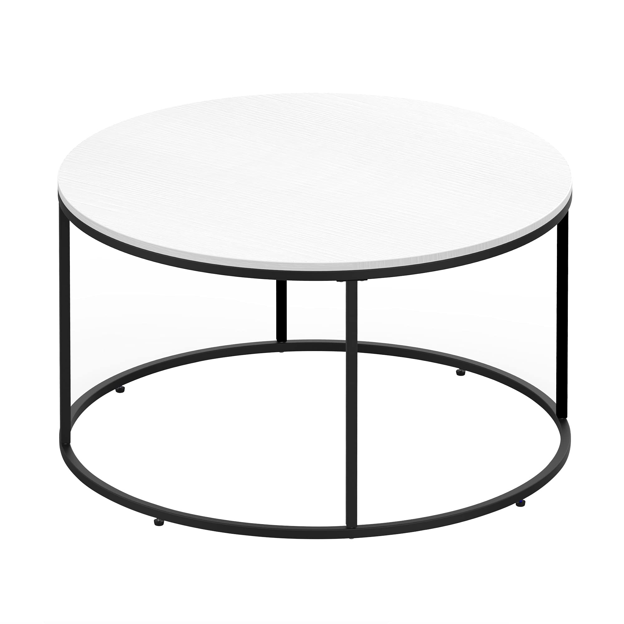HOMCOM 32-inch Modern Round Coffee Table with Black Metal Frame - White Living Room Center Table for Home Decor, Small Space Furniture, Coffee & TV Time