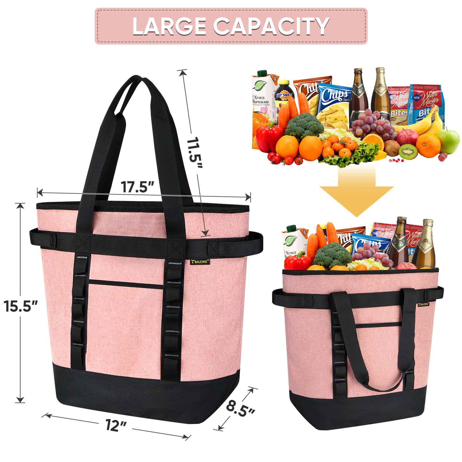 BALEINE Large 45-Can Insulated Cooler Bag - 8.5 Gallon PEVA Soft Cooler Tote with Zippered Top, Teal - Perfect for Picnics, Beach Trips, and Grocery Shopping