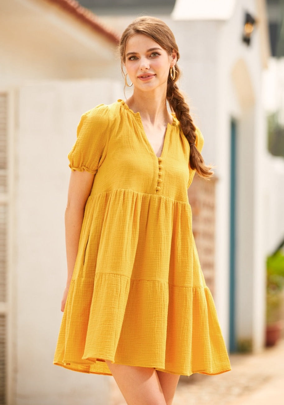 Sunshine Serenade Babydoll Dress - Flowy Summer Mini Dress for Women | Perfect for Beach Vacations, Date Nights & Music Festivals