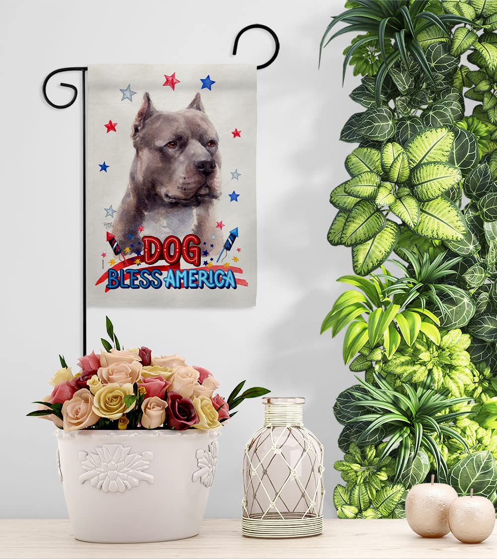 Blue Pitbull Garden Flag Set with Stand - Patriotic Dog Decor for Yard & Home
