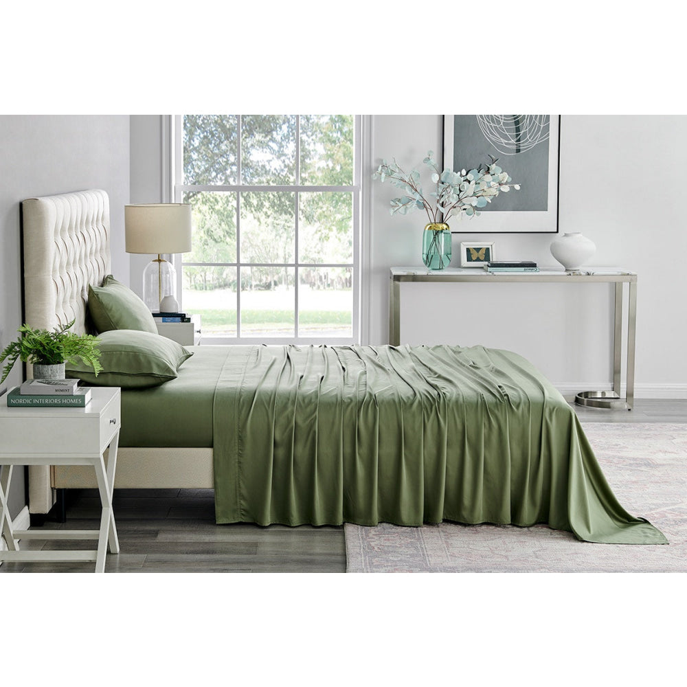 100% Natural Bamboo Bed Sheet Set - Queen Size, Oil Green Color - Soft, Breathable & Hypoallergenic - Perfect for Eco-Friendly Home, Hot Sleepers & Allergy Sufferers