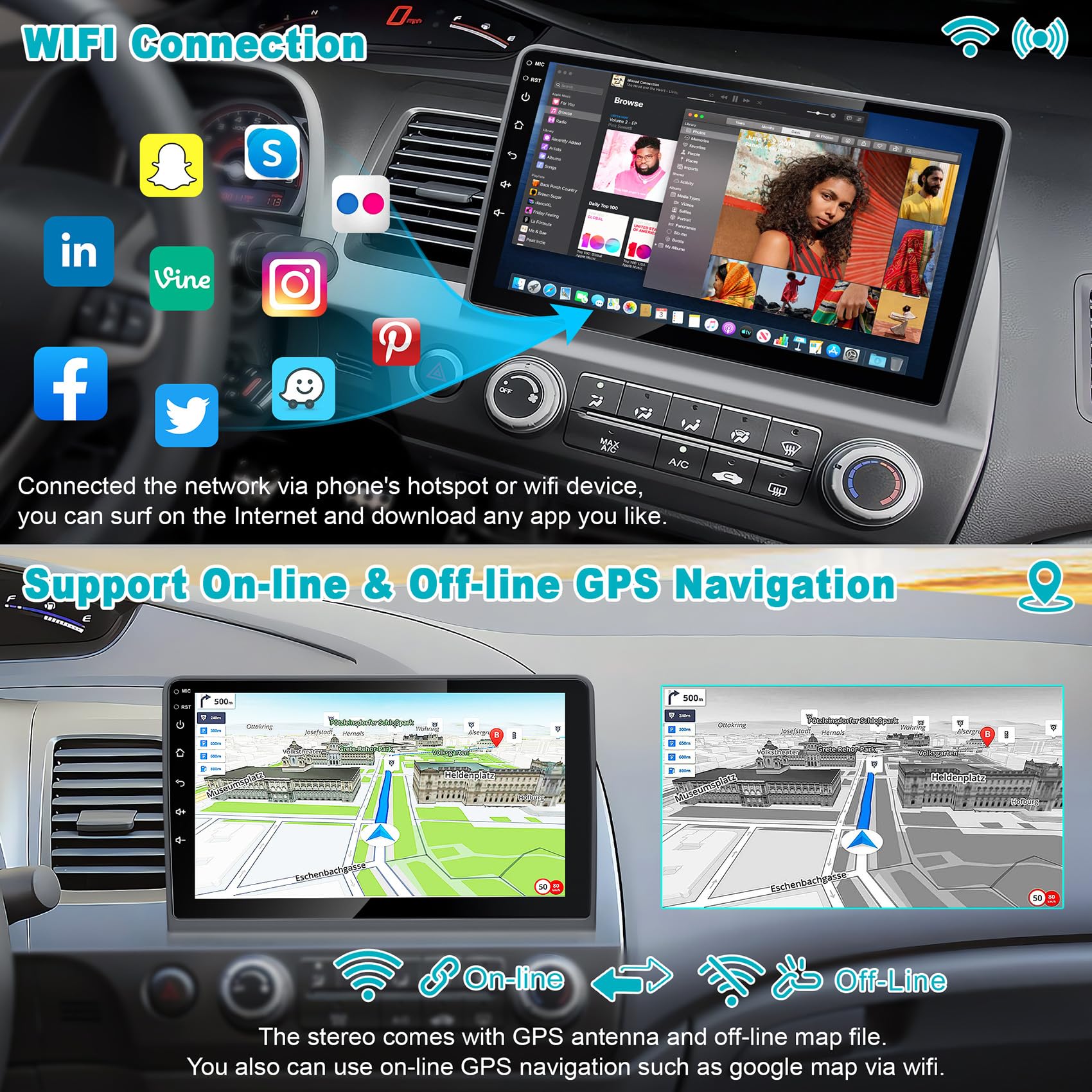 10.1 Inch IPS Touch Screen Car Stereo for Honda Civic 2006-2011 - 4G+64G Android Auto & Wireless CarPlay GPS Navigation System with Bluetooth 5.2/FM/Backup Camera/WiFi/SWC/HiFi - Perfect for Commuting, Road Trips & Hands-Free Driving