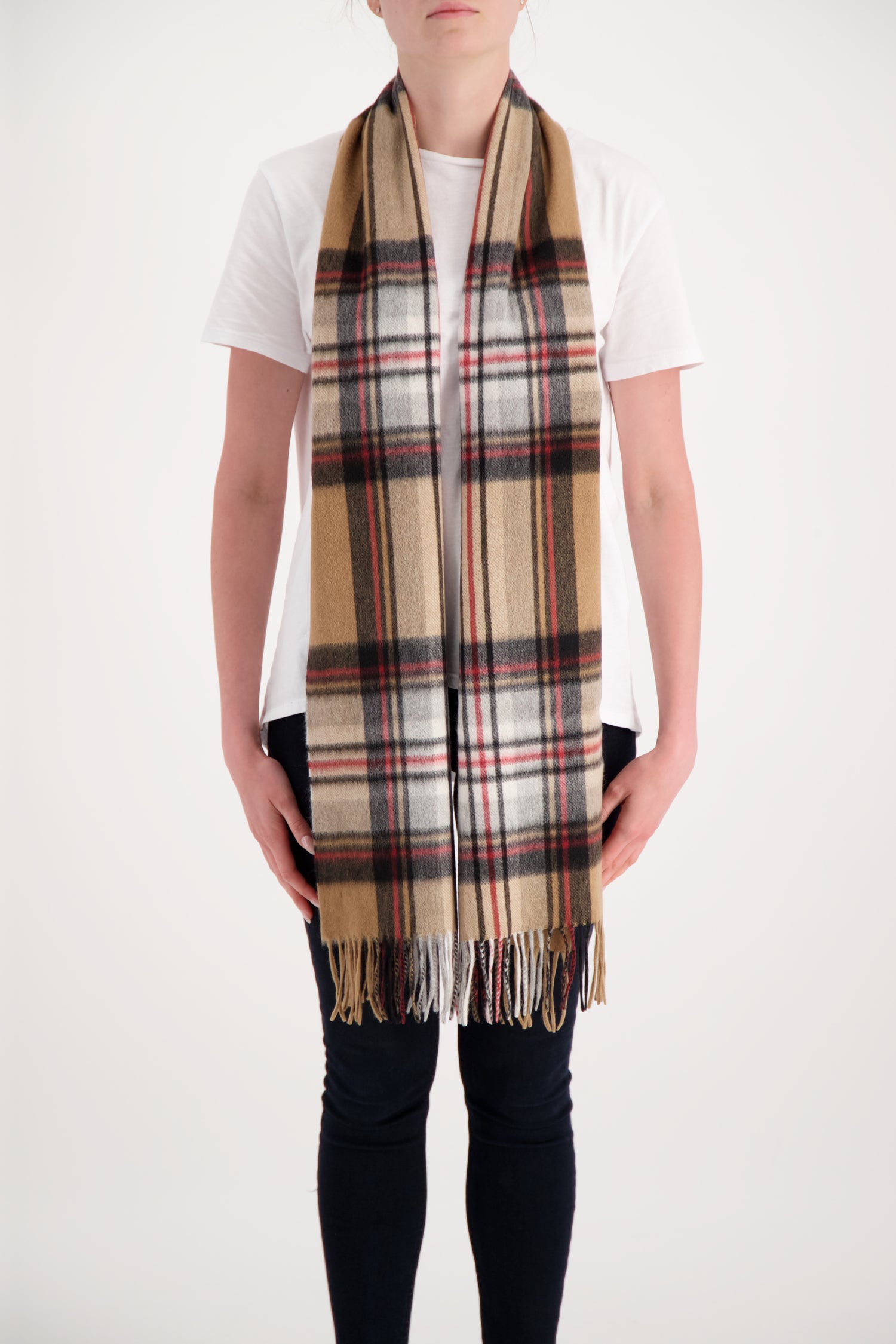 Joshua Ellis Premium Camel Stewart Ripple Tartan Scarf - Soft Wool Winter Wrap for Men & Women, Perfect for Cold Weather, Office & Outdoor Activities