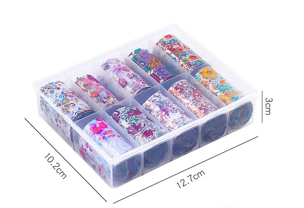 10 Roll/Set Colorful Starry Sky Nail Foil Transfer Stickers - Gradient Glitter Nail Art Decoration Kit with Professional Star Glue (Flower Style) | DIY Manicure, Salon Nail Design, Party & Special Occasion Nail Art