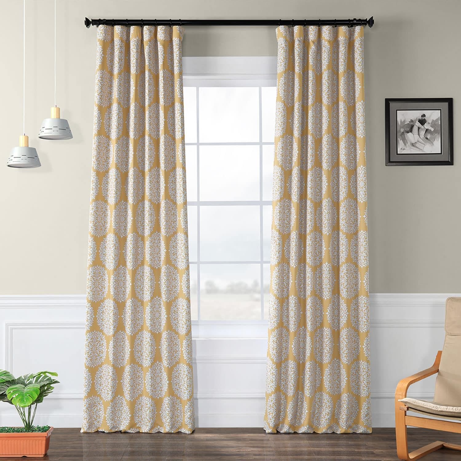Meridian Gold Damask Blackout Curtains for Bedroom & Living Room - Thermal Insulated Window Drapes for Light Blocking & Privacy