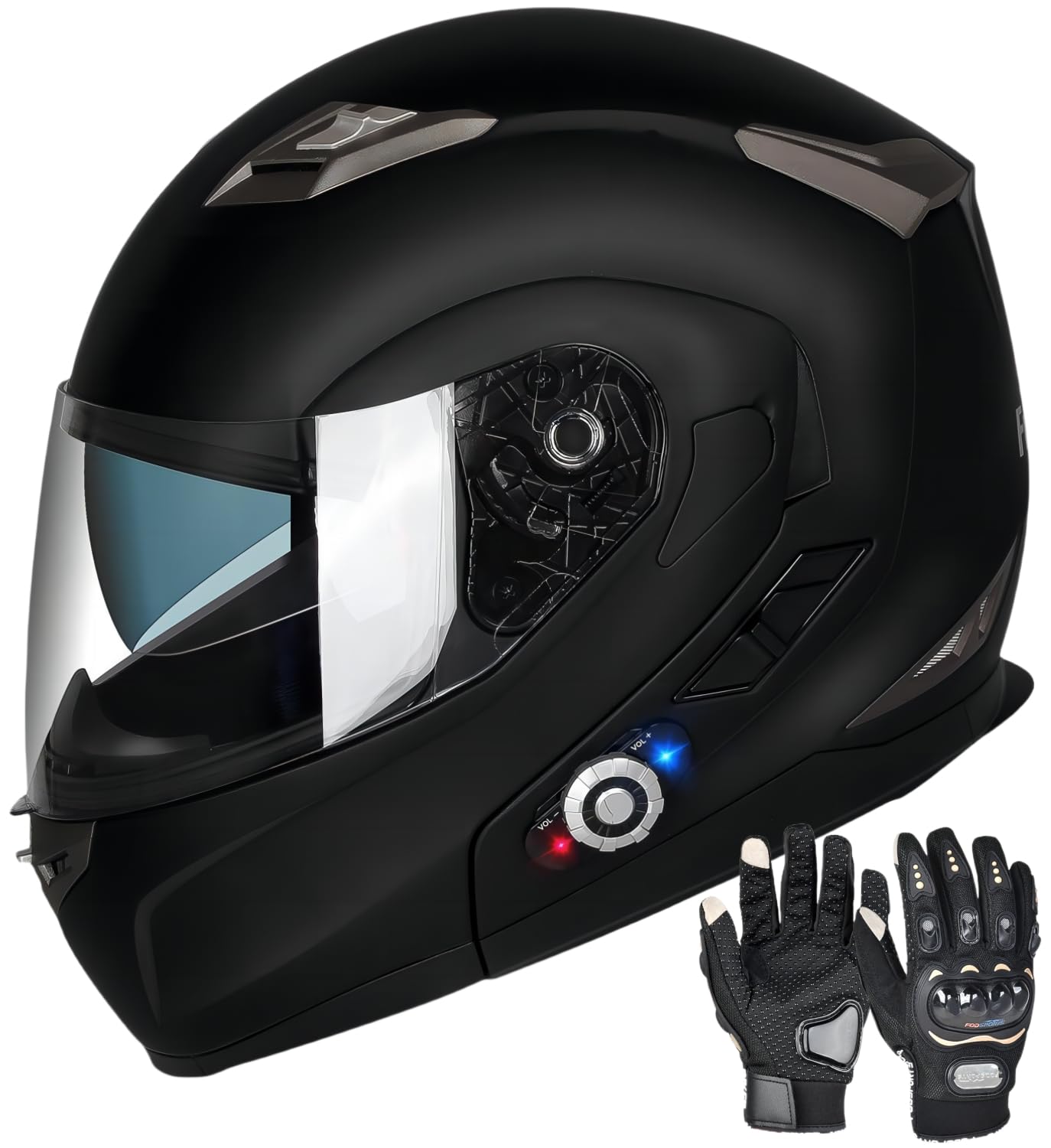 FreedConn BM2-S Modular Bluetooth Motorcycle Helmet - DOT Approved, 500M Range, Bluetooth 3.0 for 2 Riders (Large, Matte Black) - Perfect for Long Rides, Group Tours & Commuting