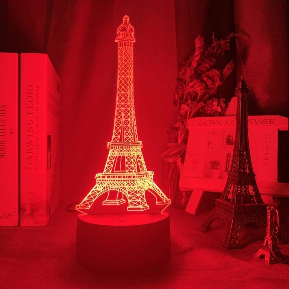 3D LED Night Light - Paris Eiffel Tower Optical Illusion Lamp with 16 Color Changing Modes, Touch Control & Remote, USB Powered for Bedroom Decor, Baby Nursery, Birthday Gift | Perfect for Home Decor, Romantic Ambiance, Kids Room Night Light