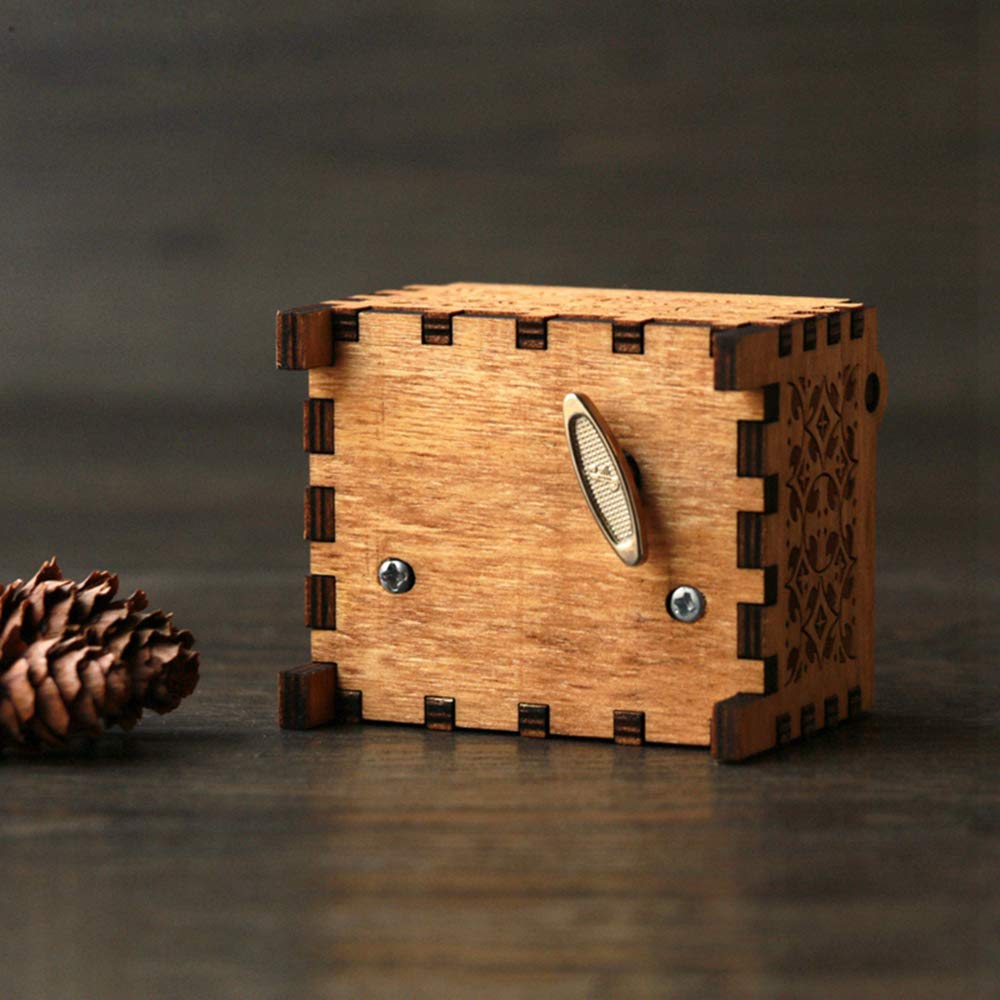 Youtang 18-Note Mini Wooden Music Box with Windup Clockwork Mechanism - Engraved Design, Plays Moonlight Densetsu Song, Brown - Perfect for Romantic Gifts, Wedding Favors & Home Decor