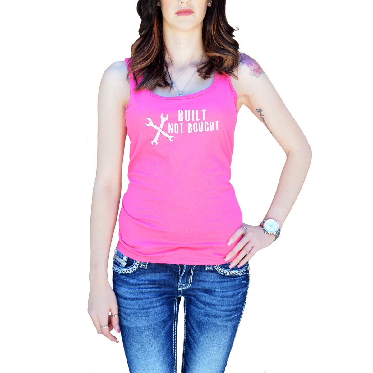Women's JDM Built Not Bought Wrench Tools Tank Top - Vintage Mechanic Style Graphic Tee for Car Enthusiasts & DIY Lovers - Perfect for Car Shows, Garage Work & Casual Outfits