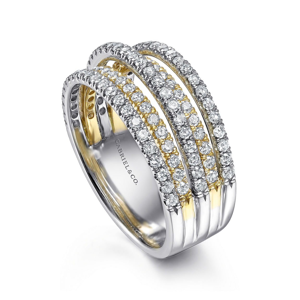 14K Yellow & White Gold Layered Diamond Wedding Band Ring - LR50892M45JJ - Elegant Stackable Ring for Anniversary, Engagement & Bridal Jewelry Gifts
