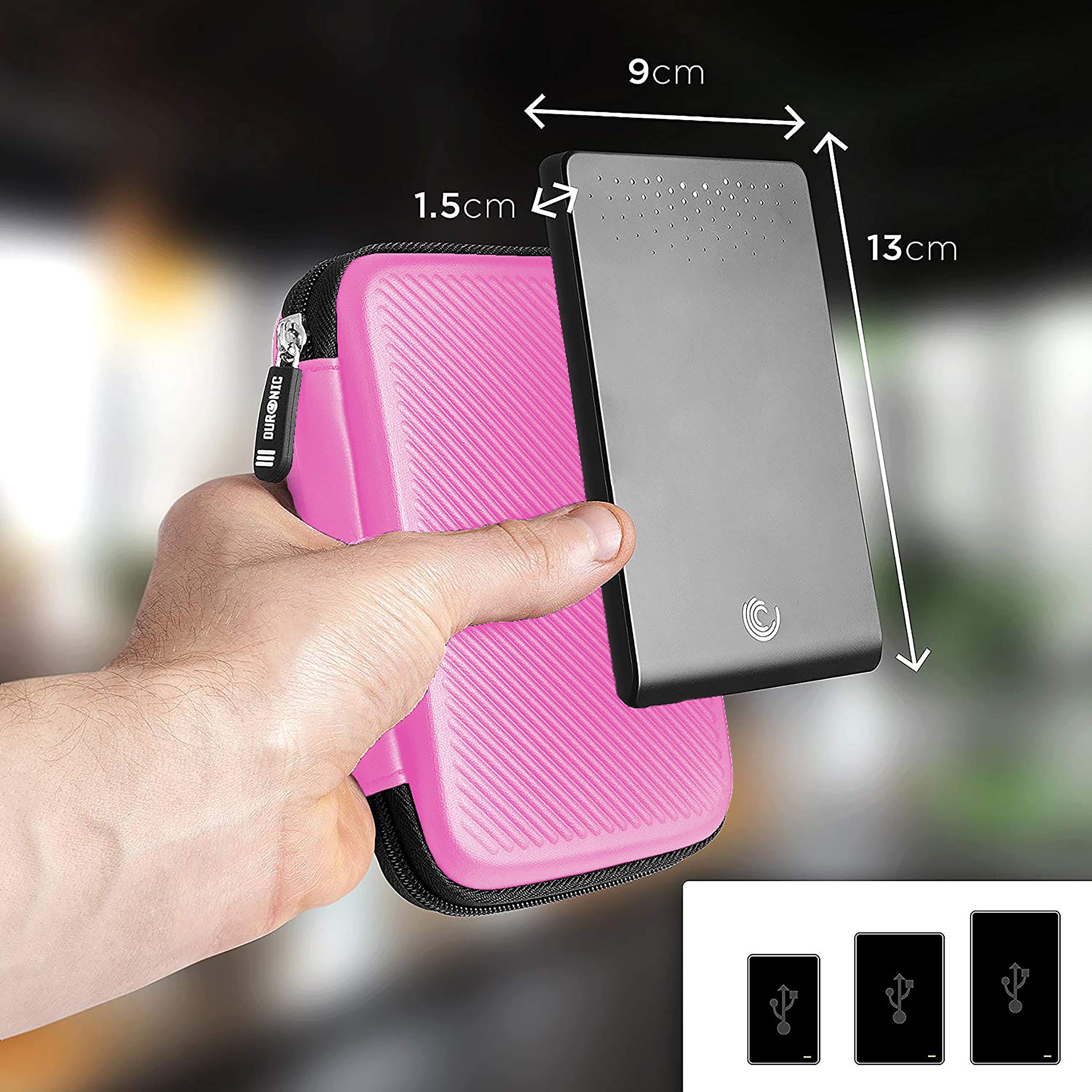Duronic HDC2/PK Pink EVA Hard Drive Case - Portable Protective Storage Pouch for External Hard Drives & Cables - Compatible with WD, Toshiba, Seagate, Samsung - Lightweight Travel & Office Organizer